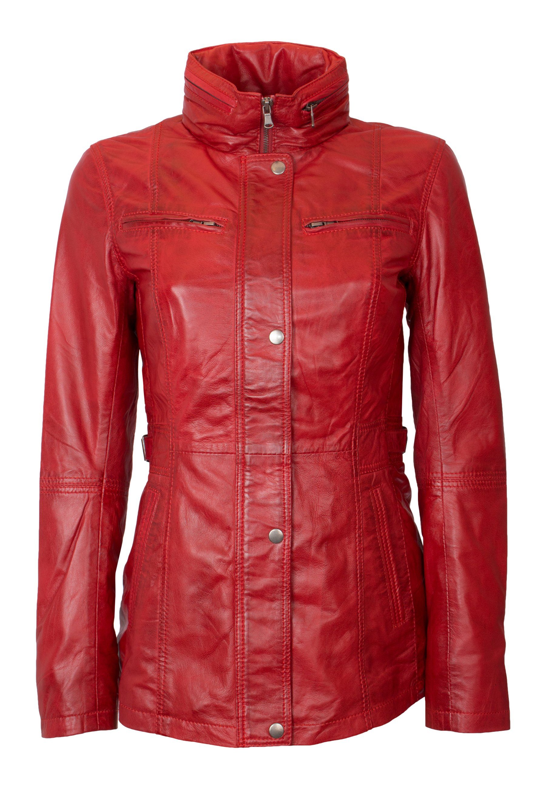 Lolus Lederjacke Angel Lange Damen Lederjacke aus weichem Lammnappa Leder Rot