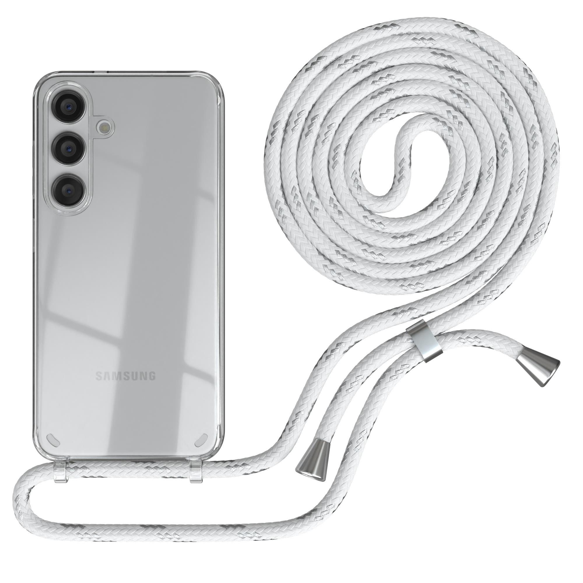 EAZY CASE Handykette mit-/ ohne Magsafe Hülle für Galaxy S24 6,2 Zoll, Hülle Smartphonekette für Unterwegs Festivalhülle Transparent Weiß
