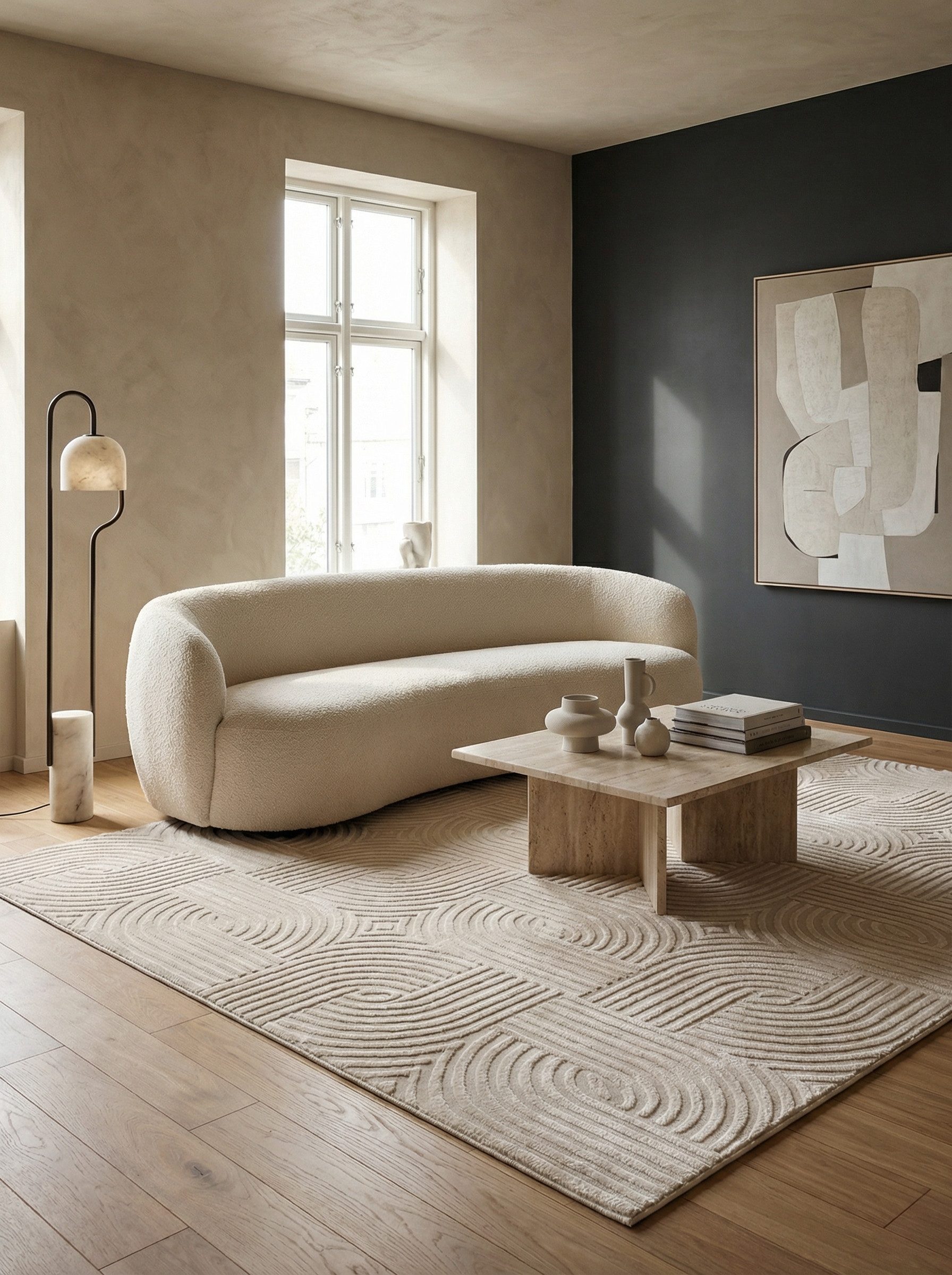 KADIMA DESIGN Teppich ILLER Wohnzimmer Schlafzimmer Waschbar Wohnzimmerteppich Esszimmer, Läufer, Höhe: 14 mm, Beige, 80x150 cm, Strapazierfähig Fußbodenheizung 3D Waschbar