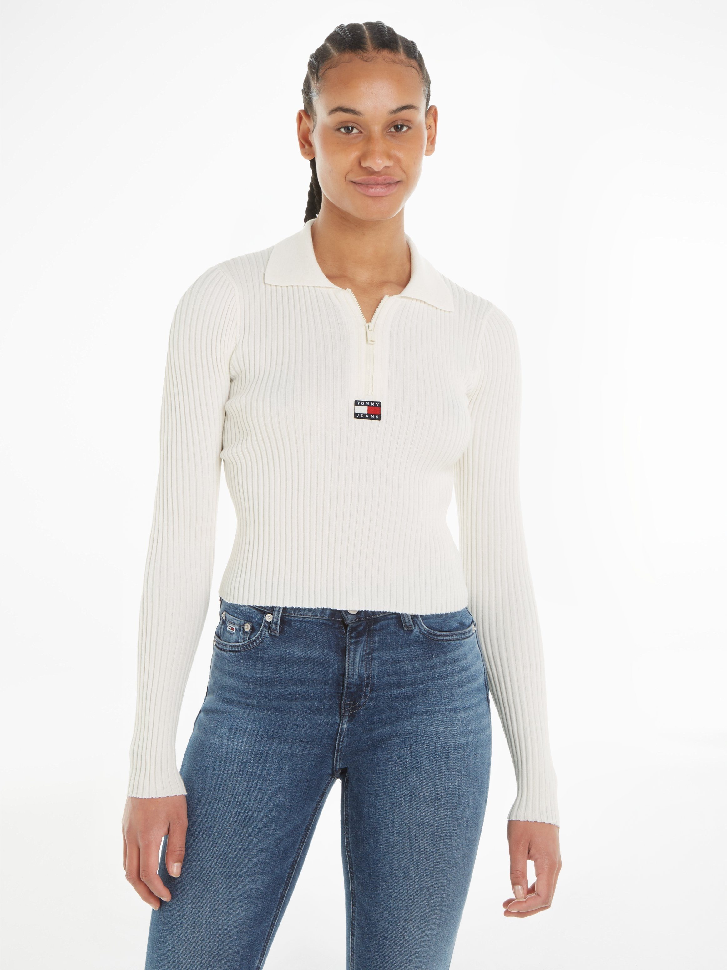 Verkaufsschlagerliste Tommy Jeans Strickpullover mit Tommy weiß Jeans Markenlabel