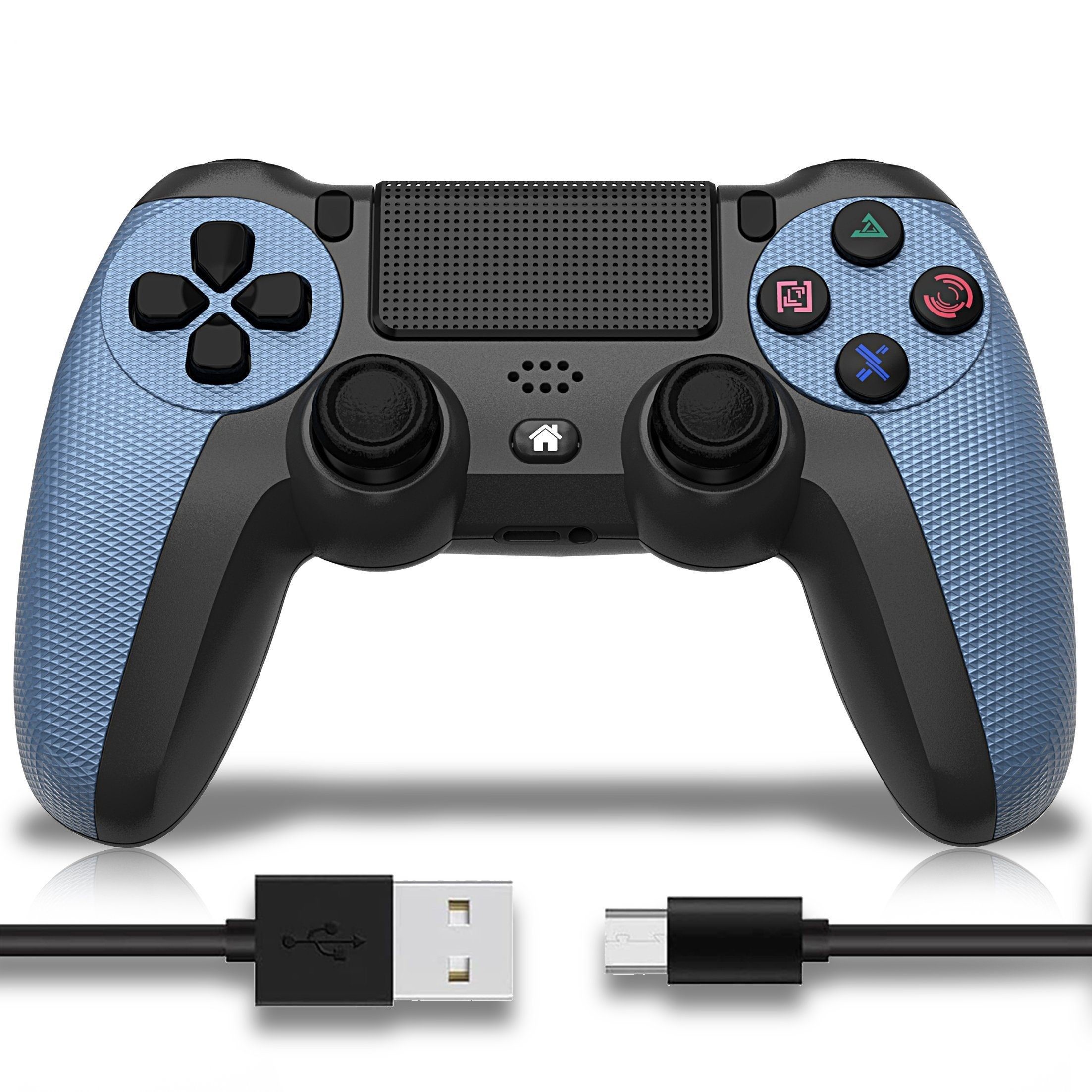 Ophy Kabelloser Bluetooth-Controller für PS4 – mit Dual-Motor-Vibration PC-Controller (6-Achsen, LED-Licht, 600 mAh Akku & ergonomischem Design)