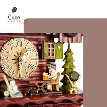 Cuco Clock Pendelwanduhr Kuckucksuhr Schwarzwalduhr "Der Biertrinker" Wanduhr aus Holz (19 x 29 x 30cm, 8 - Tage Werk, manuelle Nachtabschaltung)