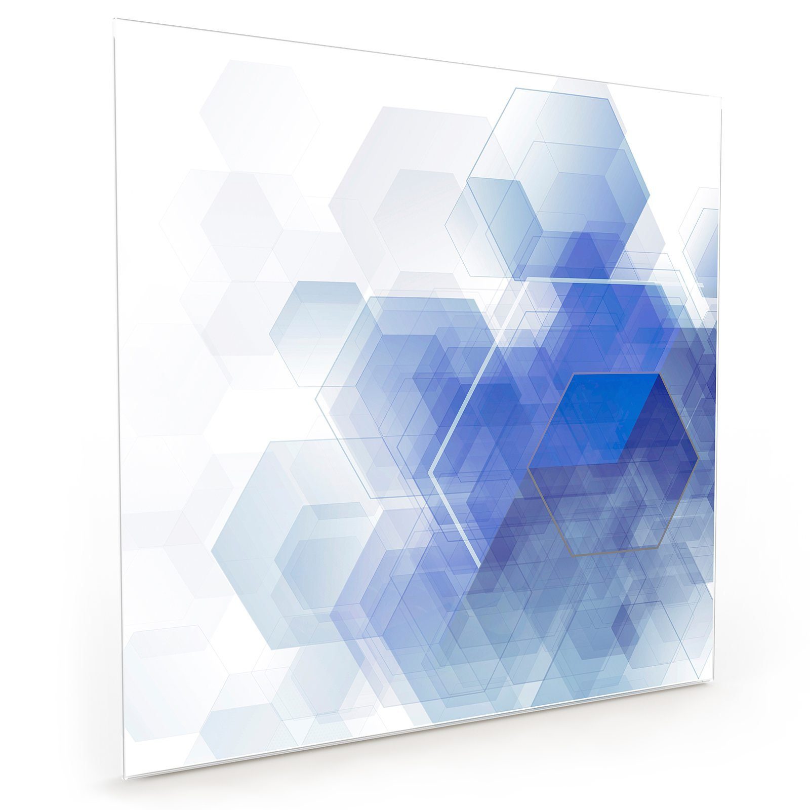Primedeco Küchenrückwand Küchenrückwand Spritzschutz Glas mit Motiv Blaue geometrische Zeichen | Küchenrückwände