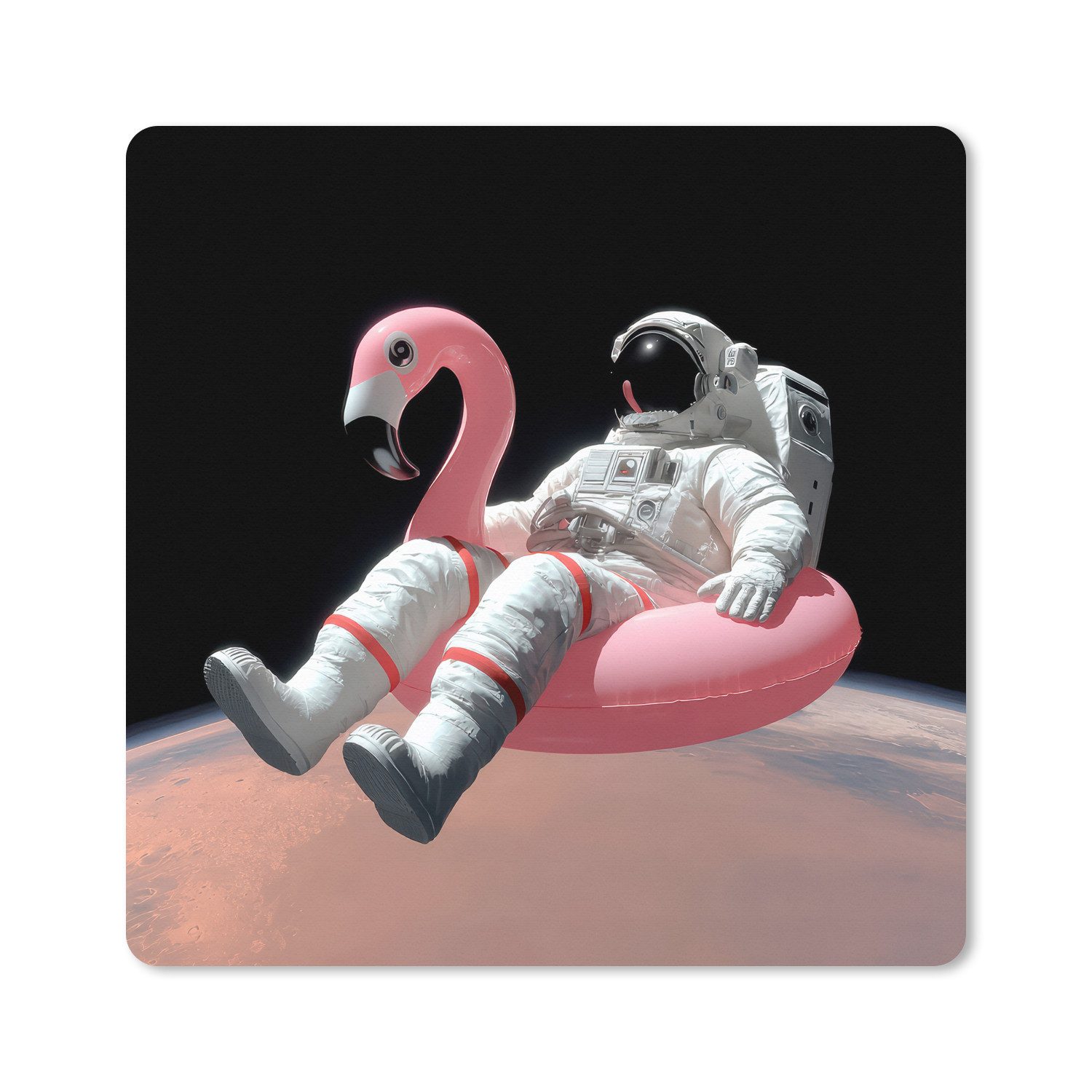 MuchoWow Mauspad Astronaut - Flamingo - Schwimmband - Rosa (1-St), Mouse pad groß, Schreibtisch Zubehör, Desk Mat, 50x50 cm
