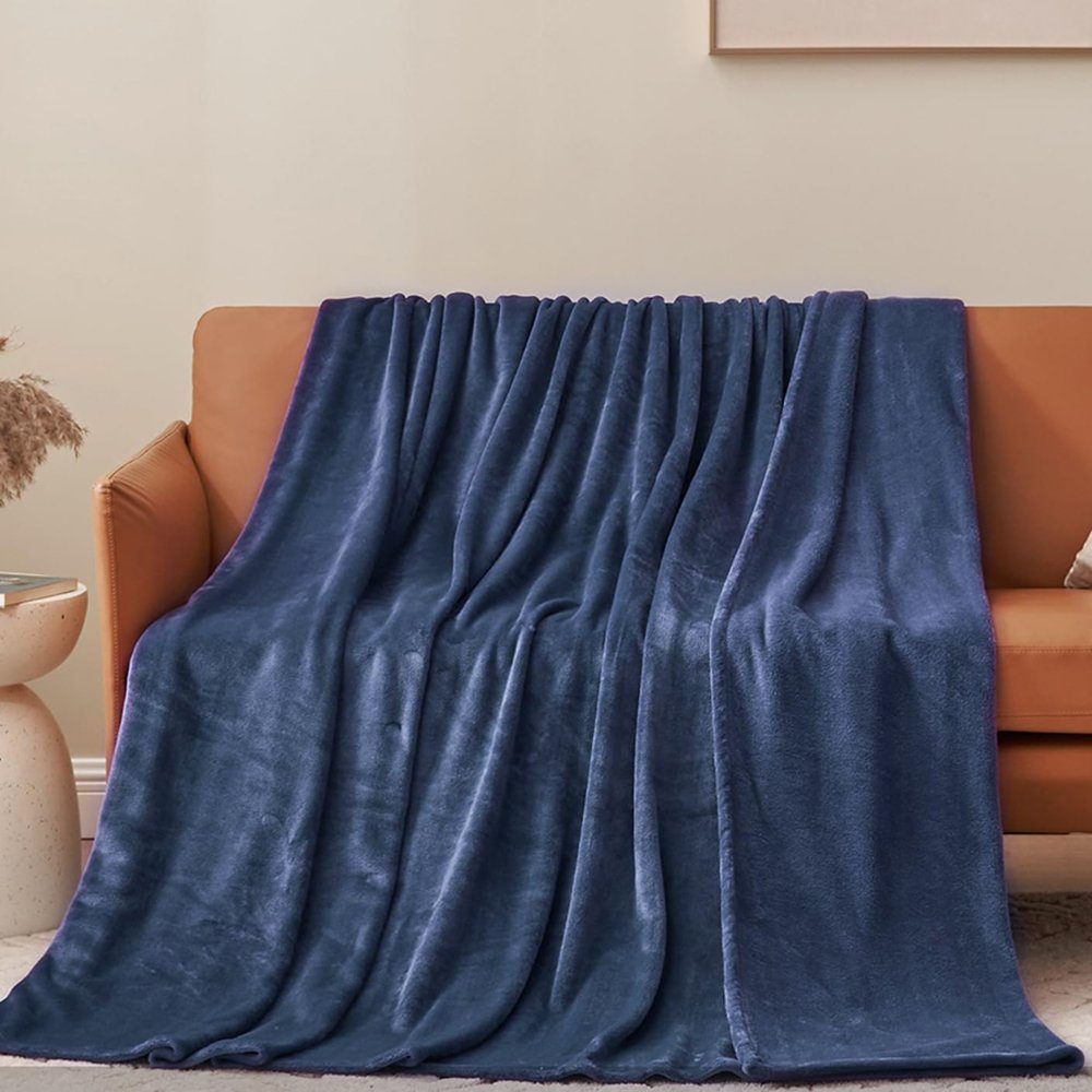 Sofa Decke decke Dunkelblau( Flauschig Warme - 100*150) GelldG Wohndecke Decke, Fleece Kuscheldecke Grau