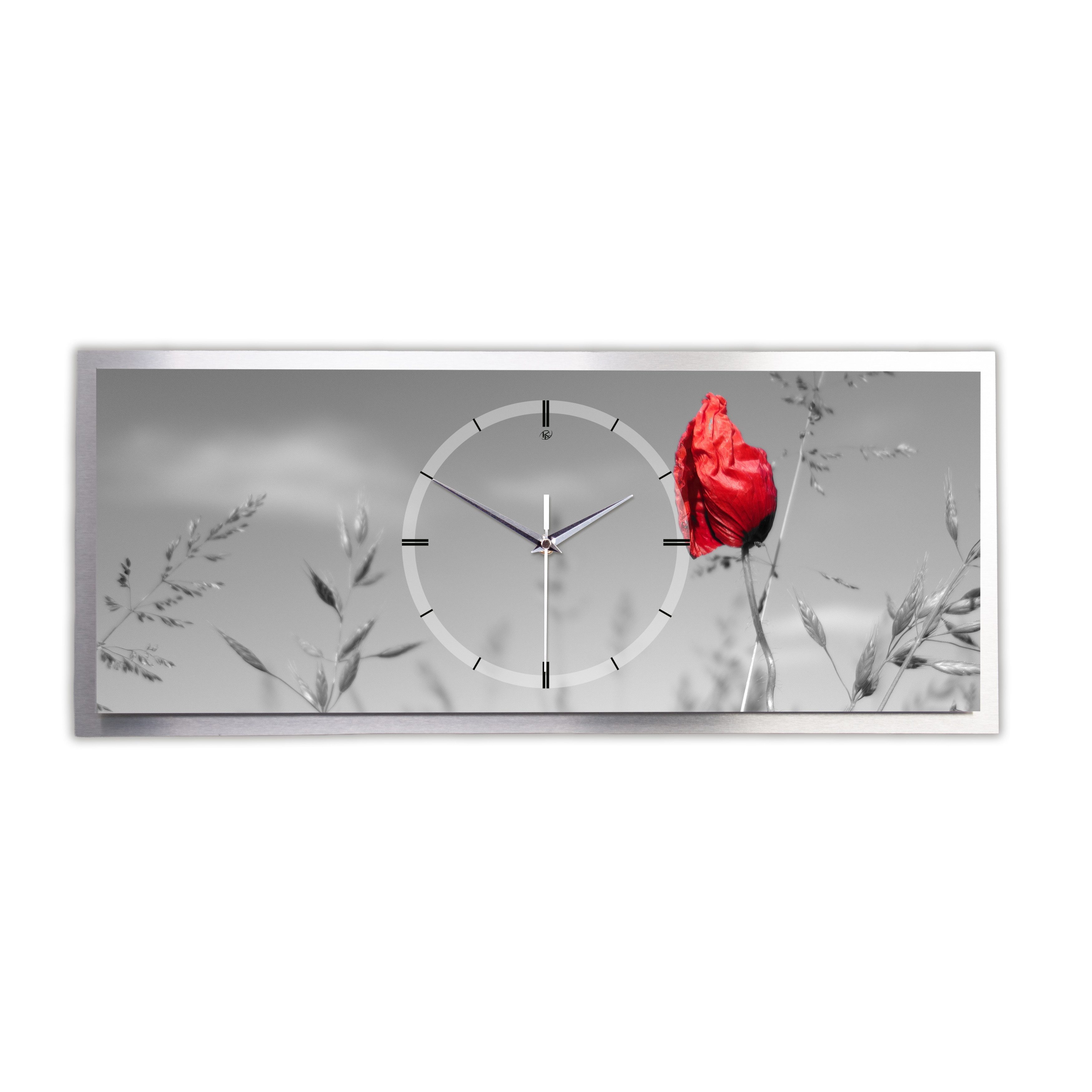 Kreative Feder Wanduhr "Mohnblume" 3D Designer Wanduhr aus Alu, leise (ohne Ticken; Quarz oder Funkuhrwerk; verschiedene Größen)