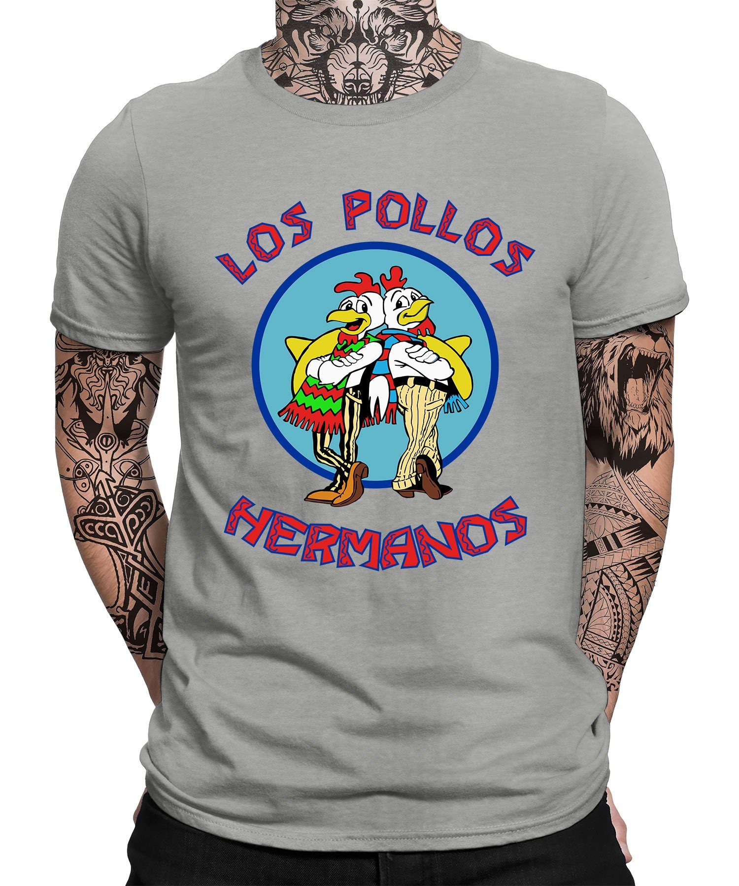 Quattro Formatee Kurzarmshirt Los Pollos Hermanos Bad Herren T-Shirt (1-tlg) Heather Grau