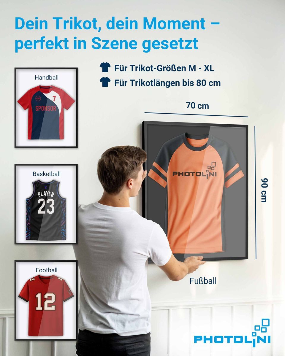 PHOTOLINI Bilderrahmen Trikotrahmen, Rahmen für Trikot mit Acrylglas zum Aufhängen, für 1 Bilder (1 Einzelrahmen), Rahmen für Trikots mit zweifarbige Rückwand & starkem Magnetsystem