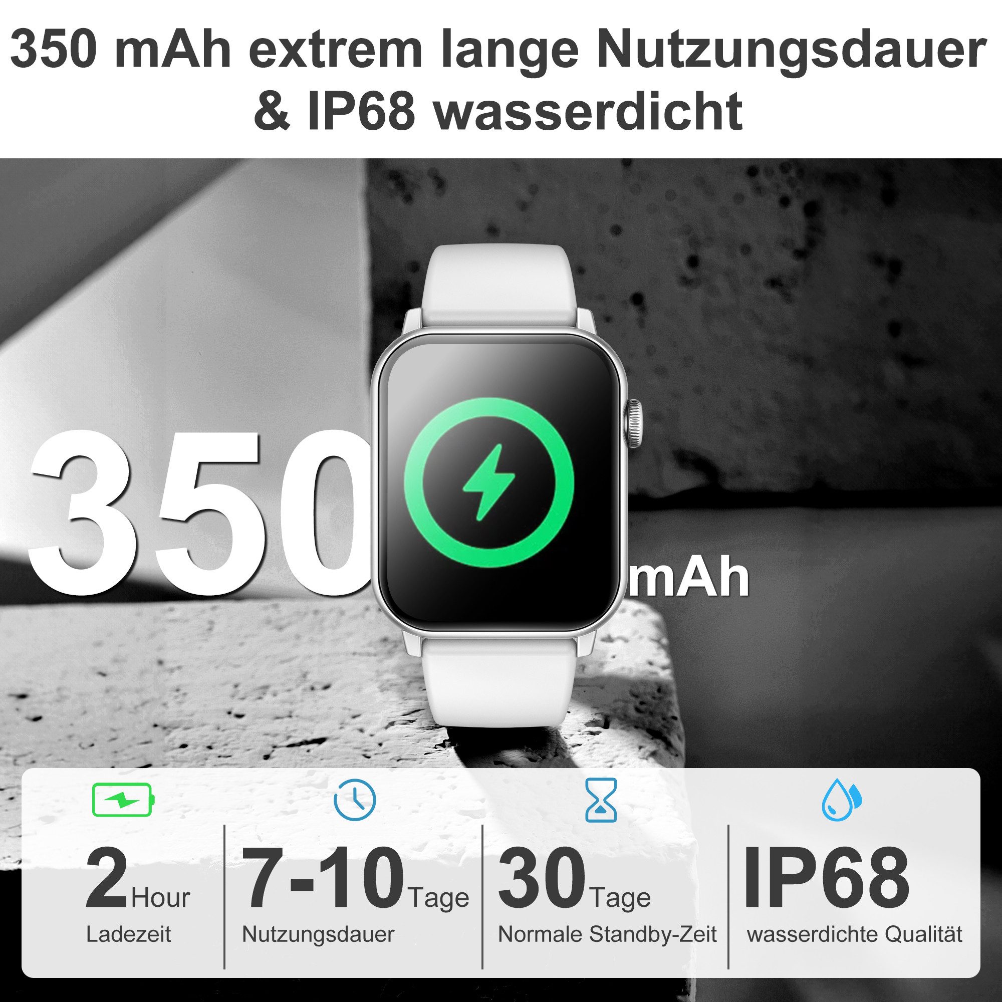 Forrlite 2026 Neues Smartwatch Damen Herren mit Telefonfunktion, Smartwatch 1.85'' HD Fitnessuhr,Silikonarmband + Metallarmband Kombinationsset,Smart Watch for  – Bild 5 von 5