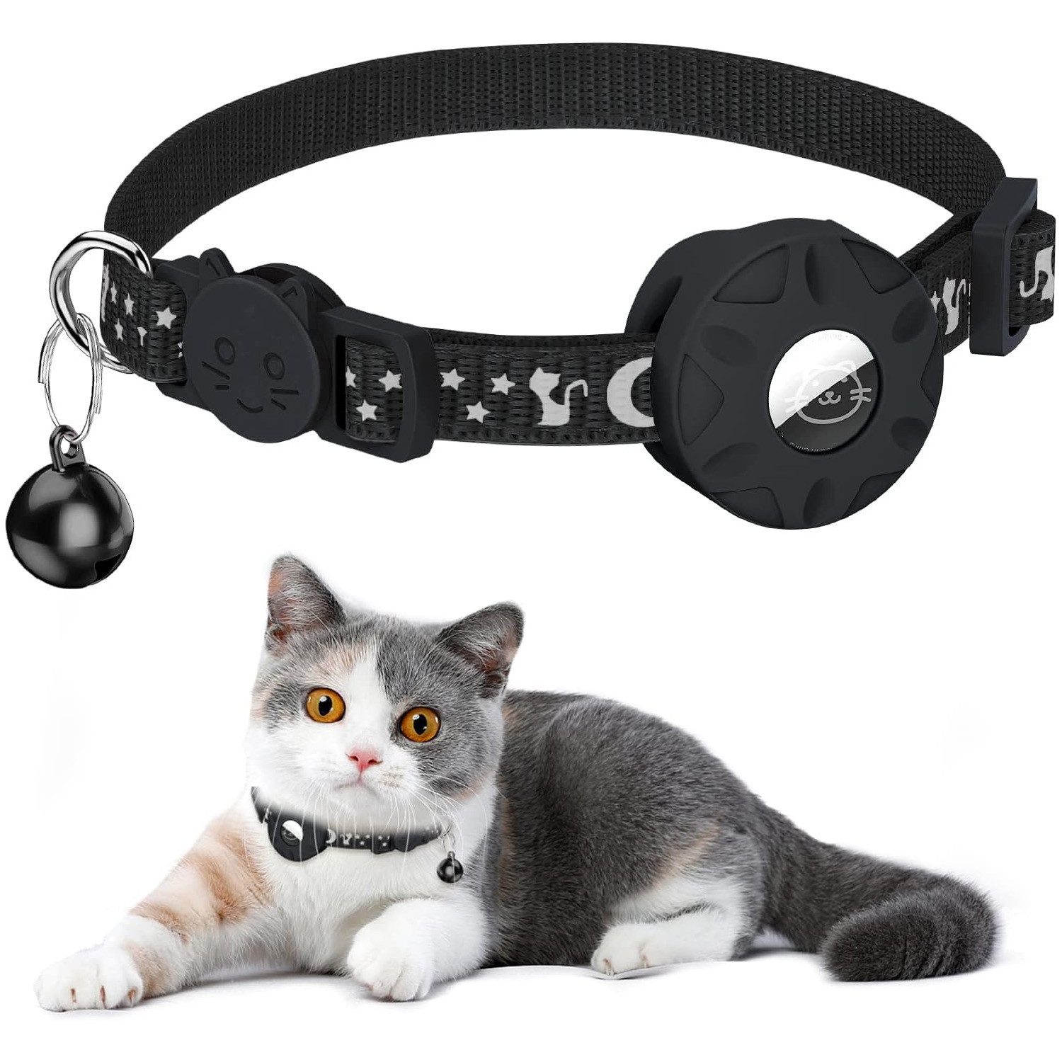TUWENA Katzen-Halsband Airtag Katzenhalsband Reflektierendes mit Glocke, Sicherheitsschnalle, mit AirTag Halter und Glocke
