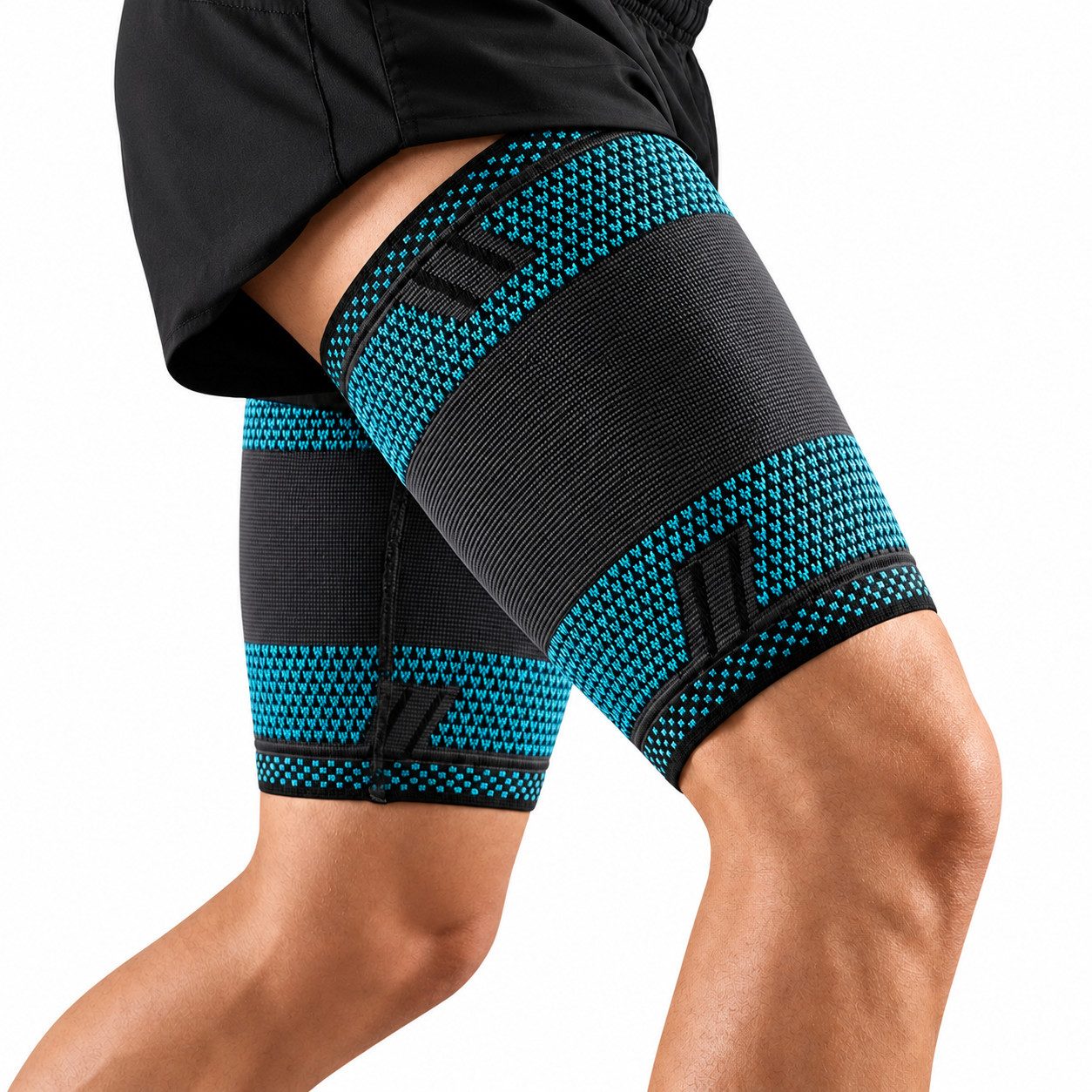 AGILE NOW Oberschenkelbandage Oberschenkel Kompression Stabilisator (Hochwertige Oberschenkelbandagen), Rutschfeste Oberschenkelbandage für Männer & Damen (2 Stück)