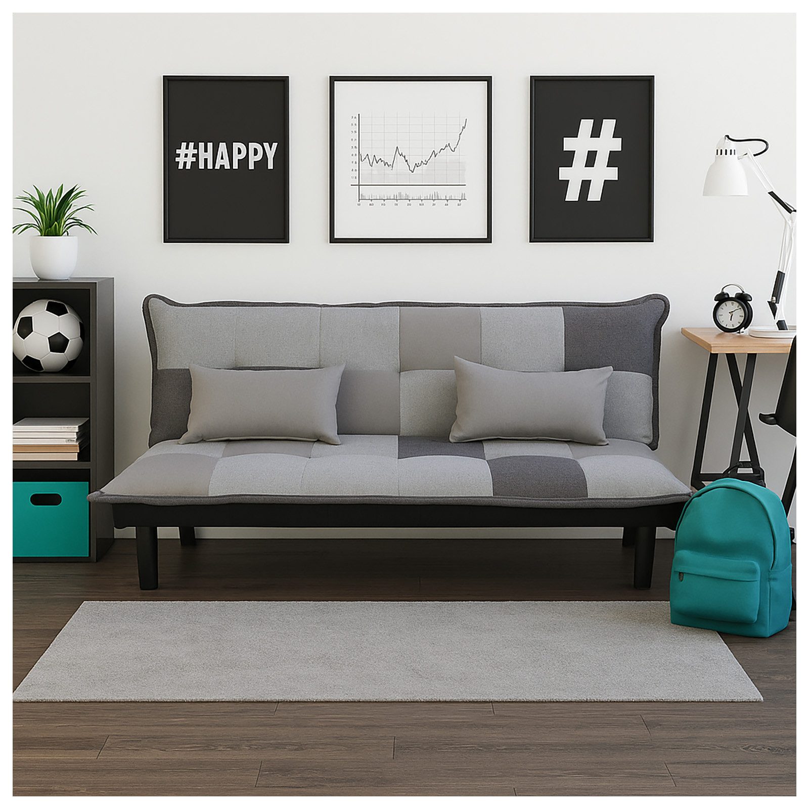 HTI-Living Sofa Couch Karo mit Schlaffunktion Grau, Stück 1 Teile, Sofa Sch günstig online kaufen