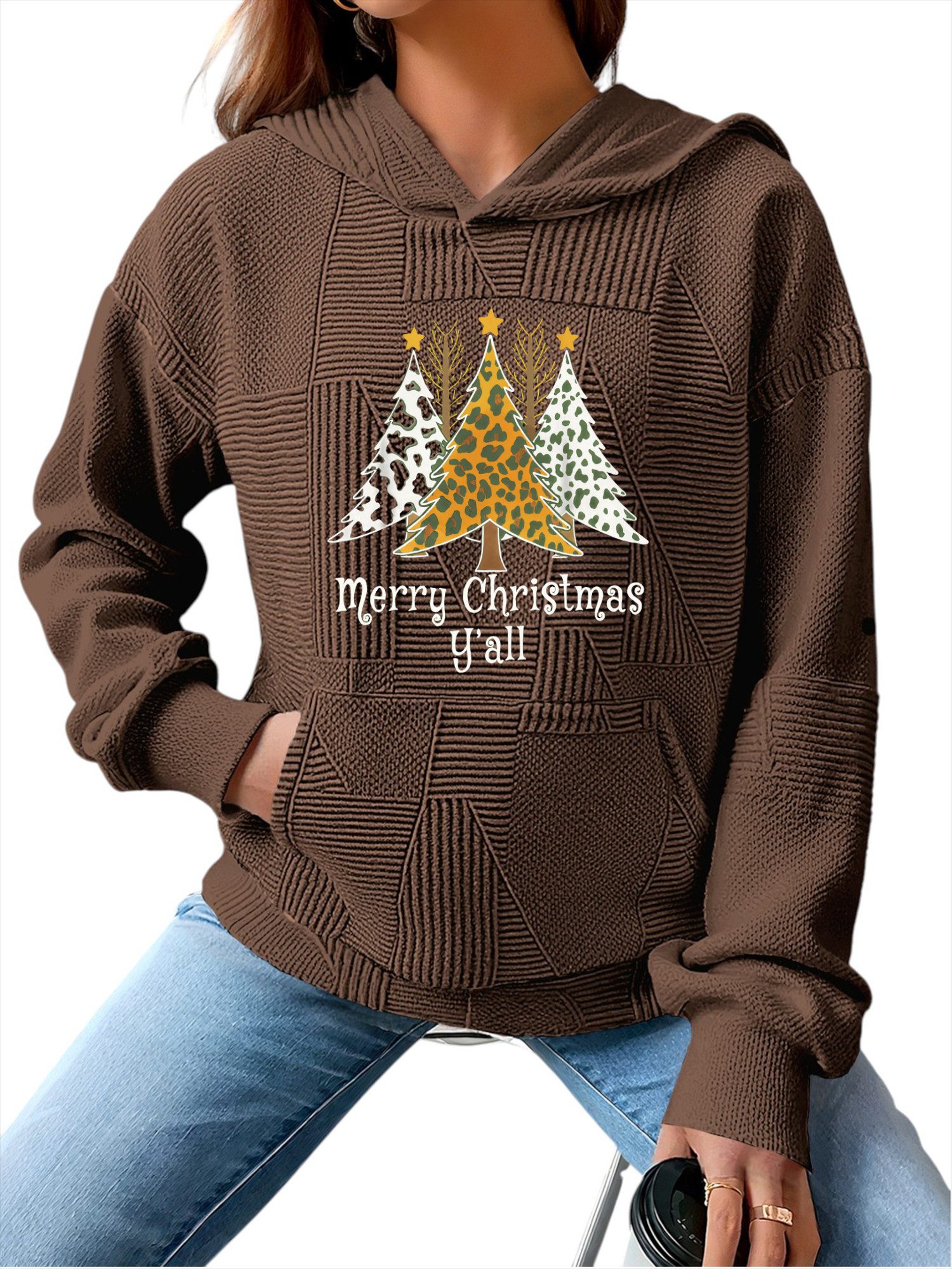 PYLIKE Kapuzenpullover Damen Hoodie mit Kangarootasche, Weihnachten Print S günstig online kaufen