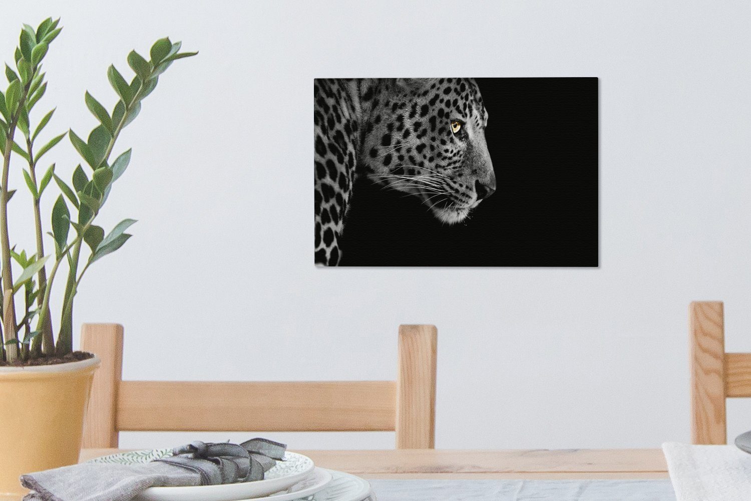 30x20 Leinwandbild St), Wandbild - - (1 - cm Schwarz Wanddeko, OneMillionCanvasses® Aufhängefertig, Weiß Leinwandbilder, Leopard Pelz,