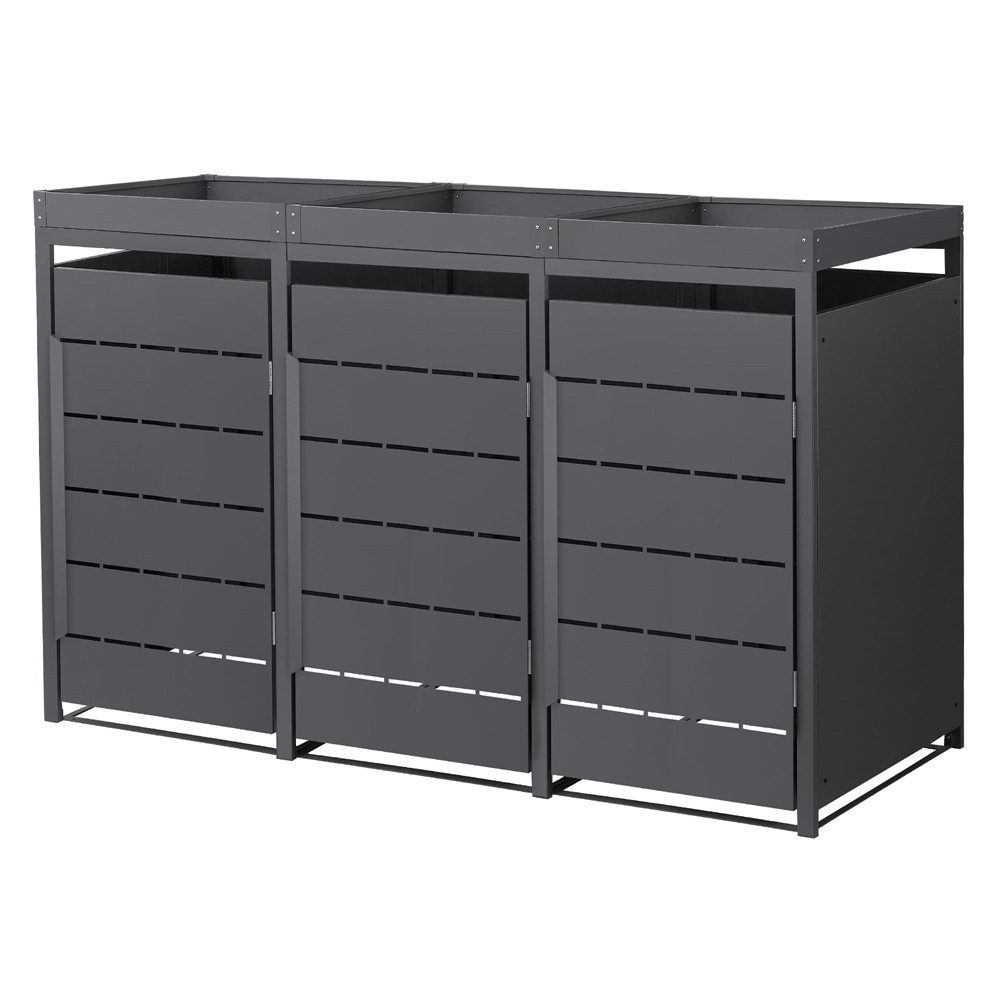 ML-DESIGN Mülltonnenbox Müllbox aus Stahl wetterfeste Mülltonnen Verkleidung Mülltonnengarage, Mülltonnencontainer mit Pflanzdach für 3 Tonnen 120 oder 240 Liter