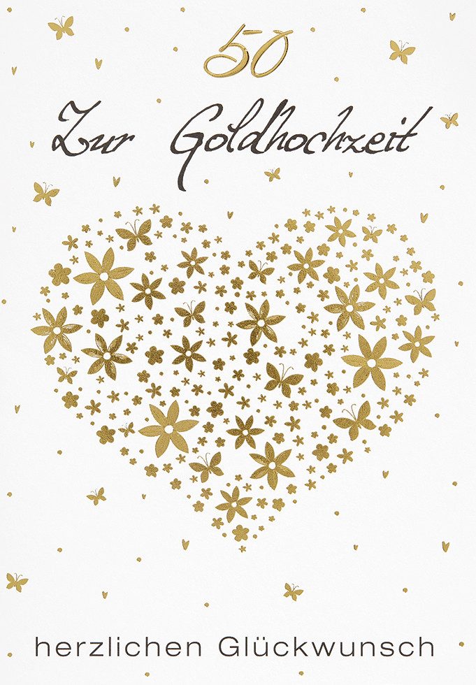 Perleberg Grußkarten Goldhochzeit - Unverpackt - Glückwunschkarte im Format 11,5x17cm mit