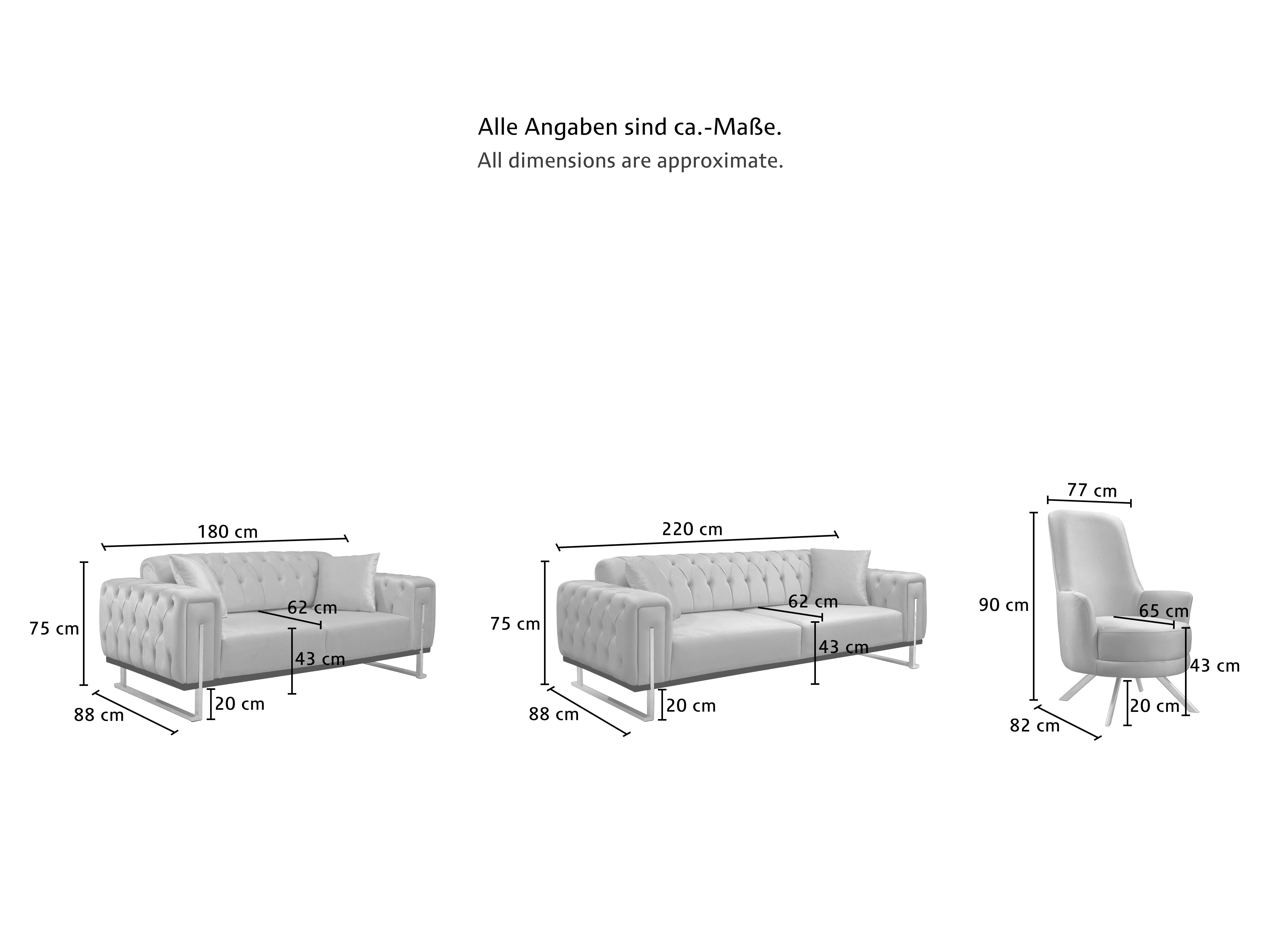 Palms-Store Sofa Valenci 6 Stoff-farben & 3 Kufen Farben, frei kombinierbar, mit Bettfunktion