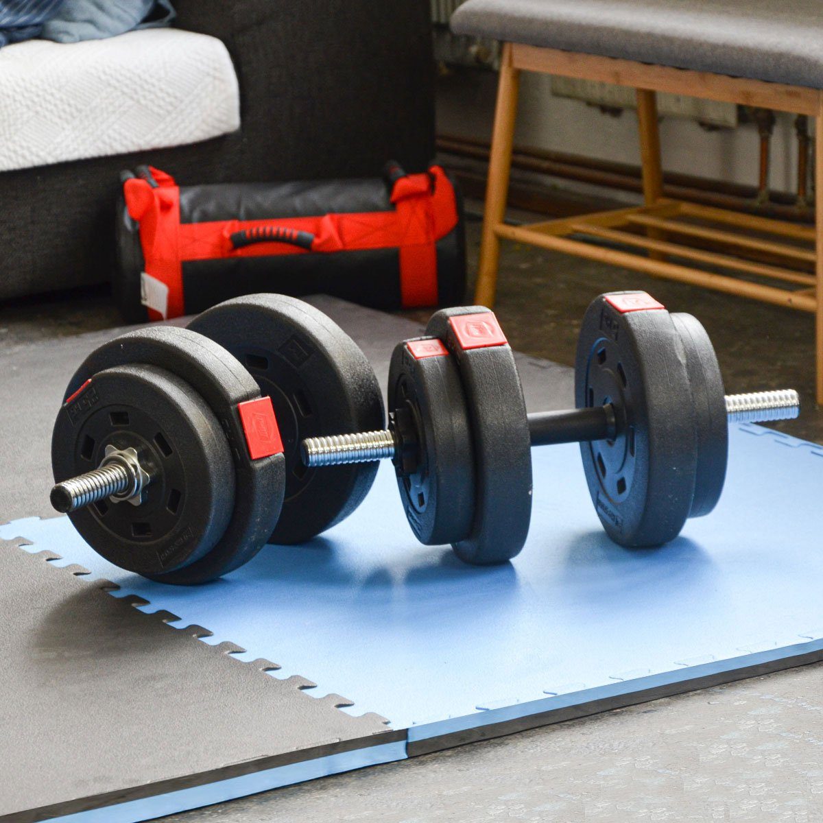 2,5cm Fitnessmatte Fitnessmatte cm, 2er 1,6qm Matte+Rand Schwarz-Blau 90x90 eyepower - Set