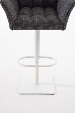 TPFLiving Barhocker Damaso (mit Rückenlehne und Fußstütze - Hocker für Theke & Küche), 360° drehbar - Gestell Metall weiß - Sitzfläche: Stoff Titangrau