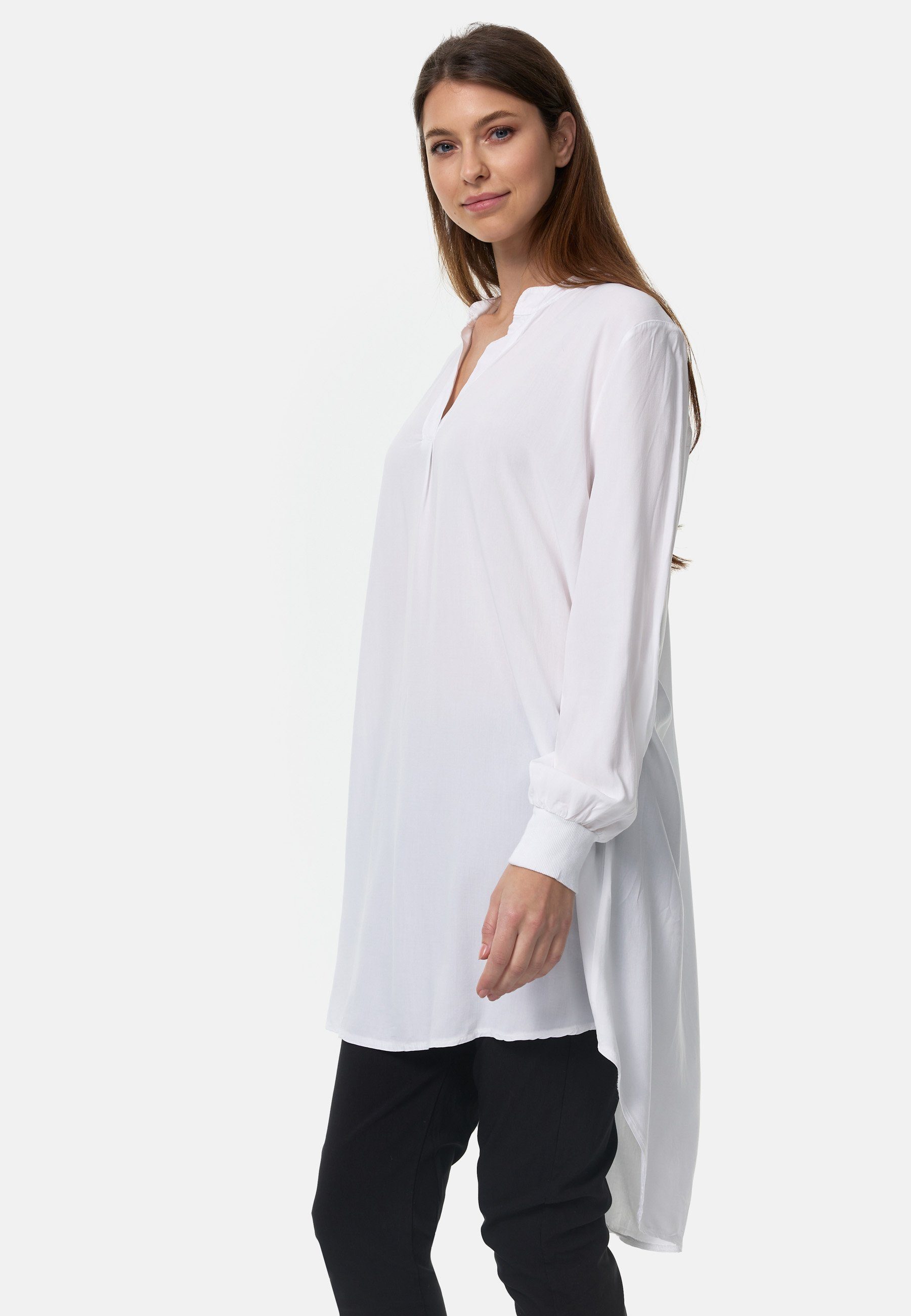 PM SELECTED Longbluse PM-15 (Elegante Tunika Long Bluse im Oversized Schnitt in Einheitsgröße) Weiß