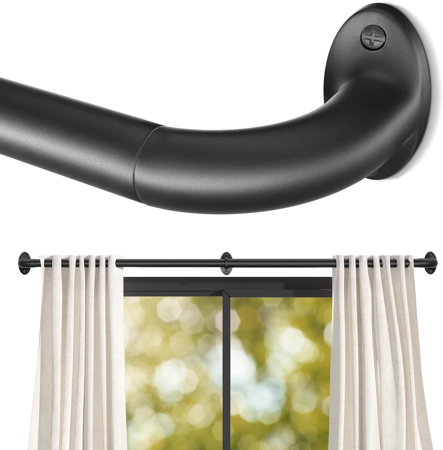 BlingBin Gardinenstange Industrielle ausziehbare Metallstange rostfest, verstellbar 120–212 cm, Ø 25 mm, ausziehbare, verschraubt, Metall, für Ösenvorhänge, doppelt nutzbar als Fensterstange und Raumteiler