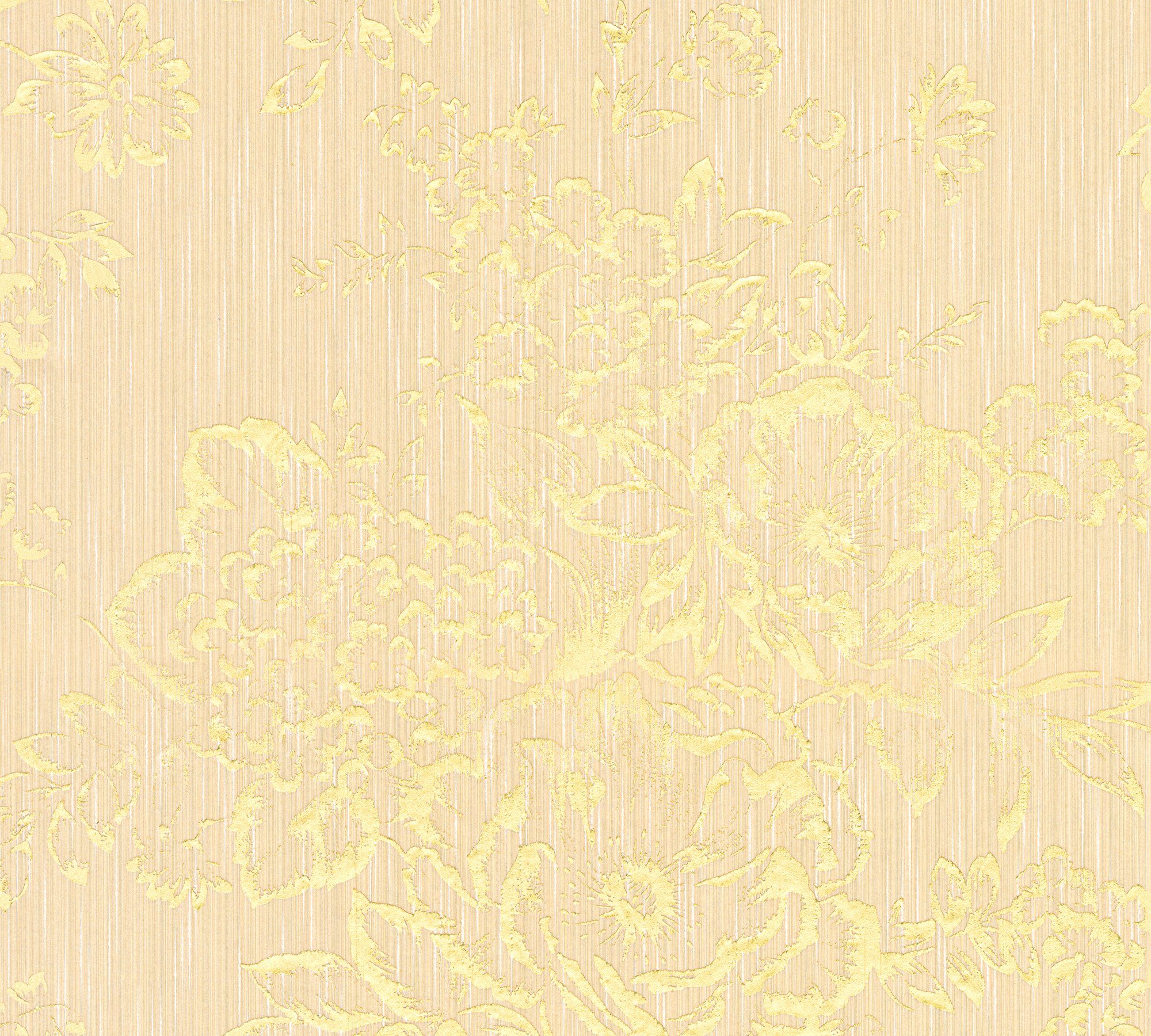 Barocktapete floral, matt, Textiltapete Blumen Silk, Tapete Création Paper gold/creme glänzend, Metallic Architects A.S. samtig,