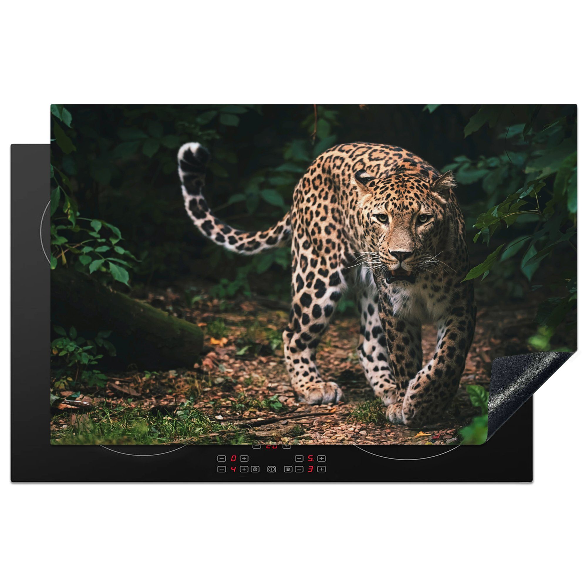 MuchoWow Herdblende-/Abdeckplatte Wildtiere - Leopard - Dschungel - Natur, Vinyl, (1 tlg), 81x52 cm, Ceranfeldabdeckung, Arbeitsplatte für küche