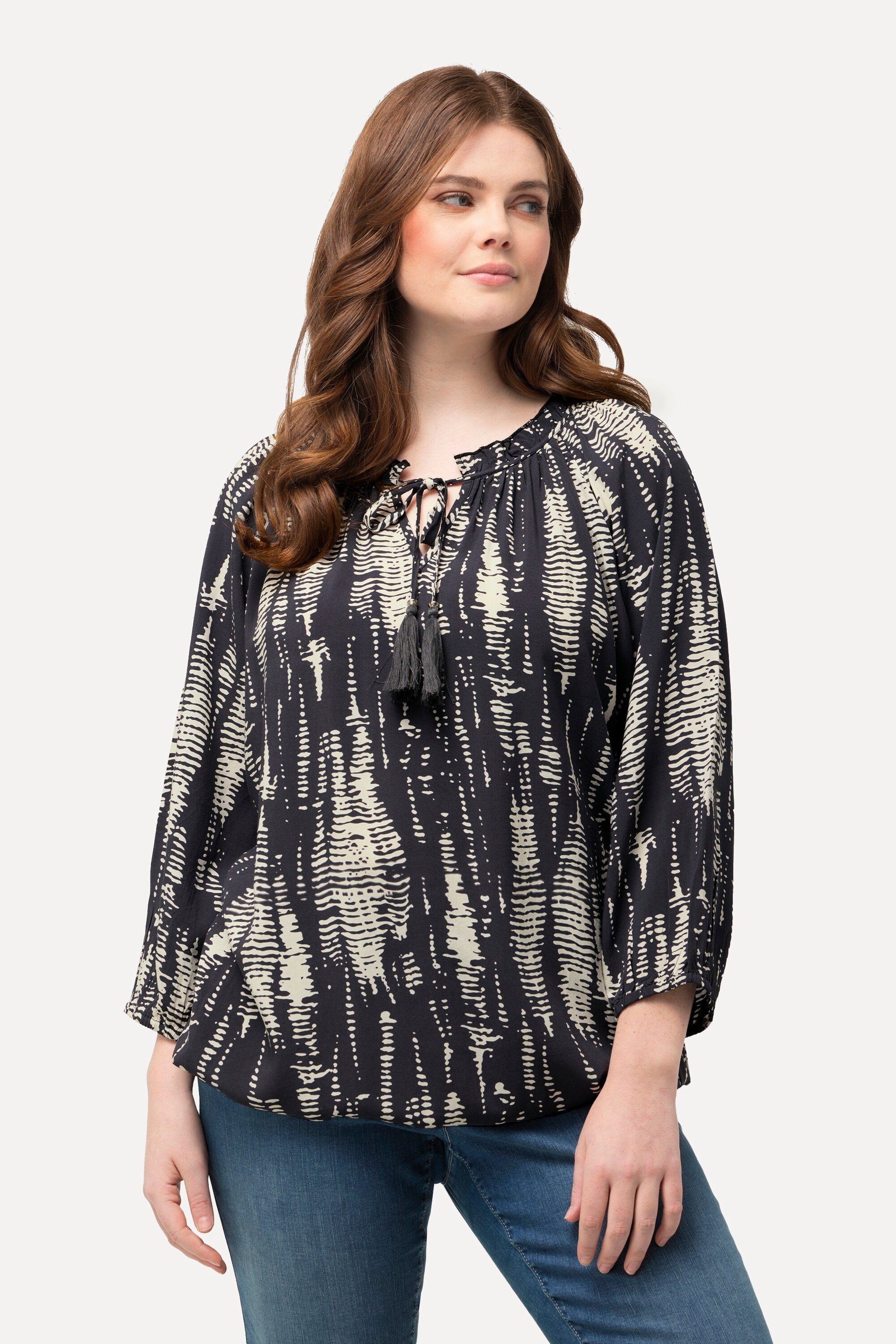 Ulla Popken Longbluse Bluse Musterstreifen Rüsche günstig online kaufen