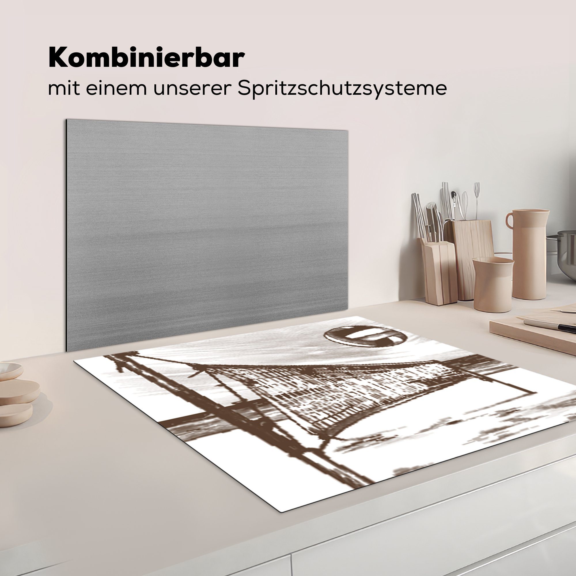 Vinyl, für (1 78x78 - - Strand Netz, Ceranfeldabdeckung, MuchoWow Volleyball Arbeitsplatte Herdblende-/Abdeckplatte tlg), cm, küche