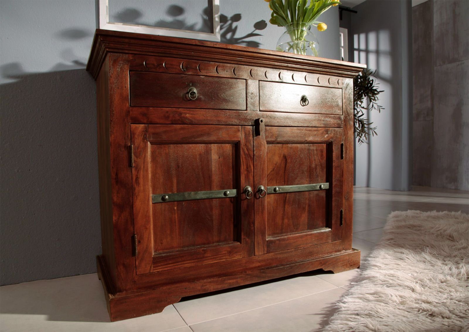 Massivmoebel24 Kommode OXFORD (Massivholz), Kommode Akazie 107x50x88 nougat lackiert OXFORD #424