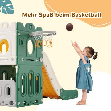 Merax Rutsche für Kinder, 6-in-1 Kinder Spielplatz, Spielrutsche, Spielturm, mit Kletterleiter, Tunnel und Basketballkorb, belastbar bis 360kg