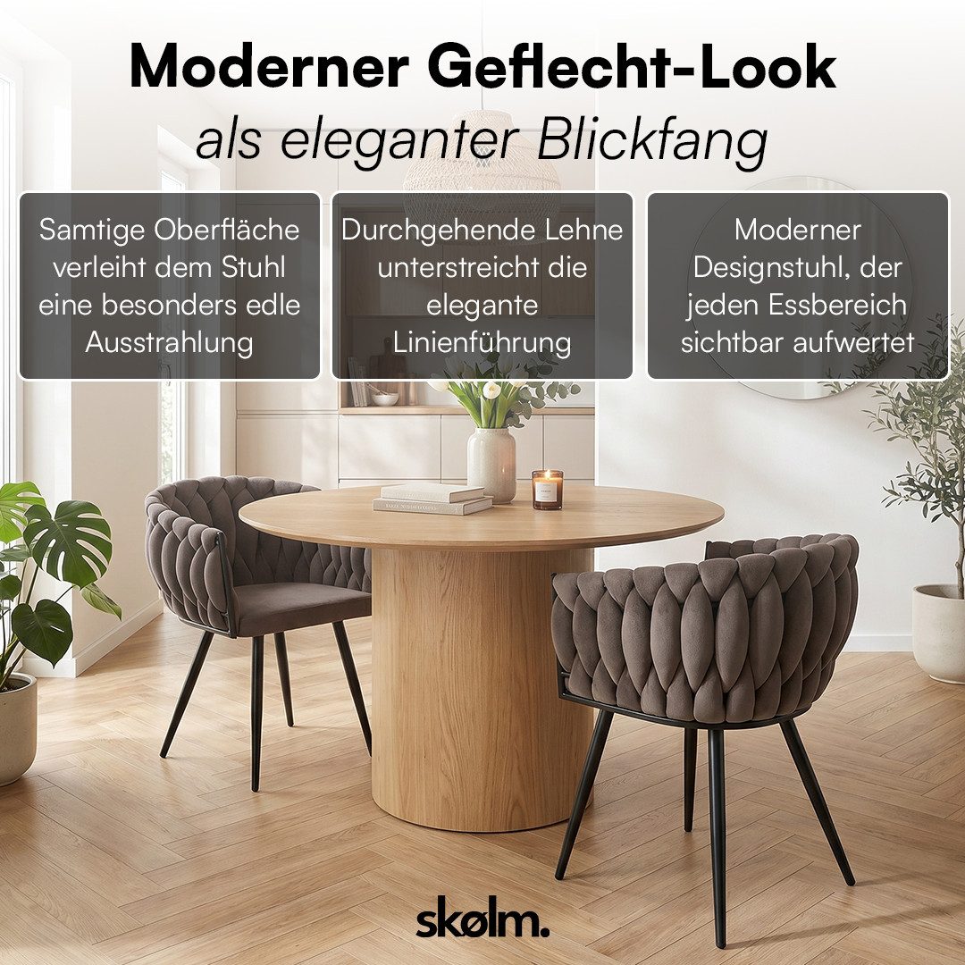 skølm Esszimmerstuhl & Drehstuhl Sudri mit Samtbezug gepolstert (2er Set, dunkelbraun, Metallgestell, 2 St), Armlehnenstühle in Flecht-Look, verfügbar als 4er/6er Set