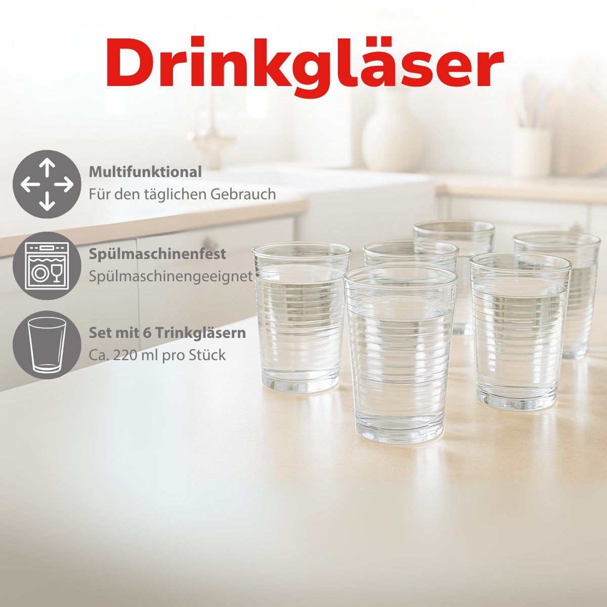 Alpina Longdrinkglas alpina Wassergläser Trinkgläser Set - Gläser Set 6 Teilig, Glas