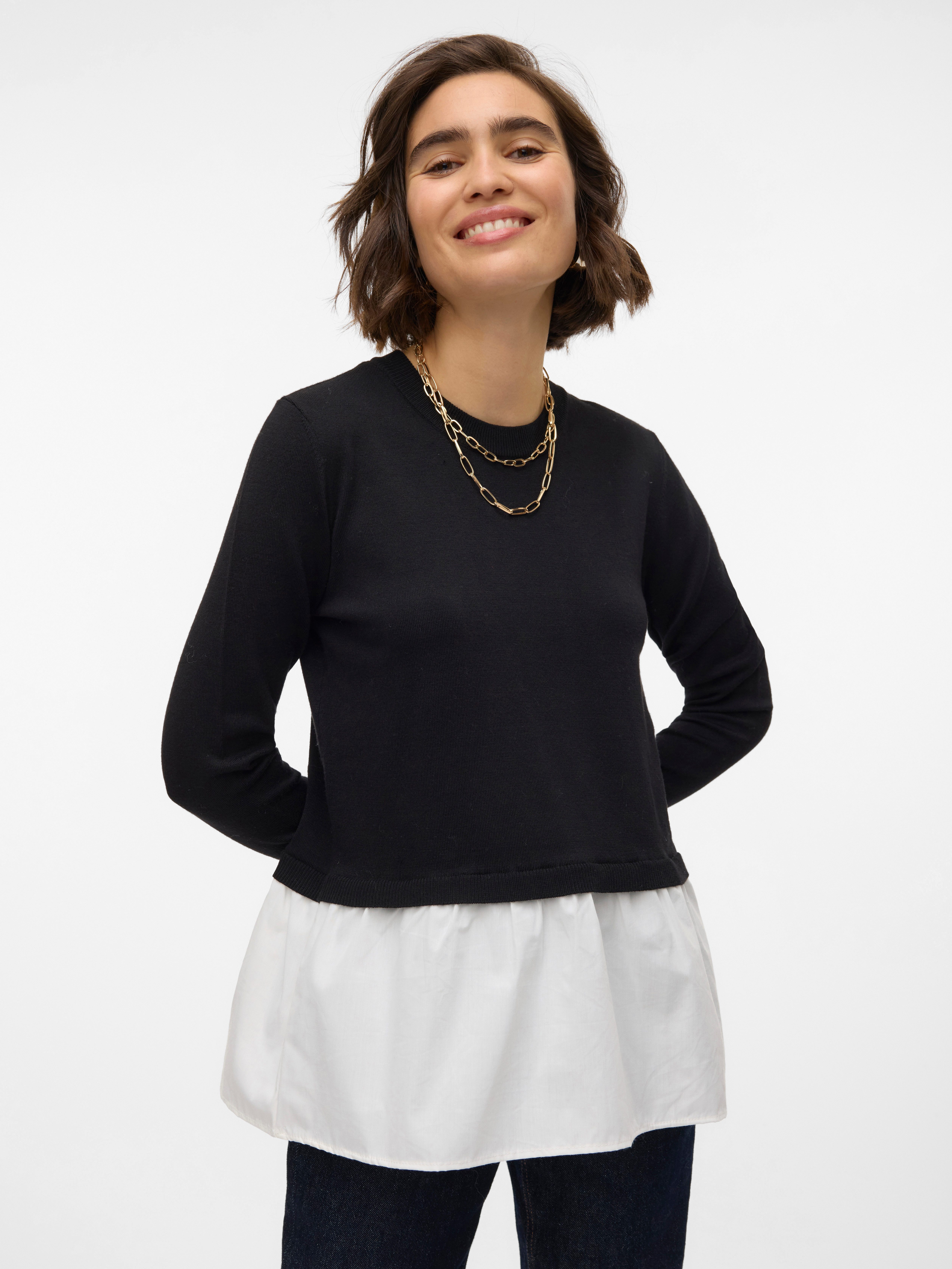 Vero Moda Rundhalspullover VMJOSE LS O-NECK WVN MIX PULLOVER GA BOO günstig online kaufen