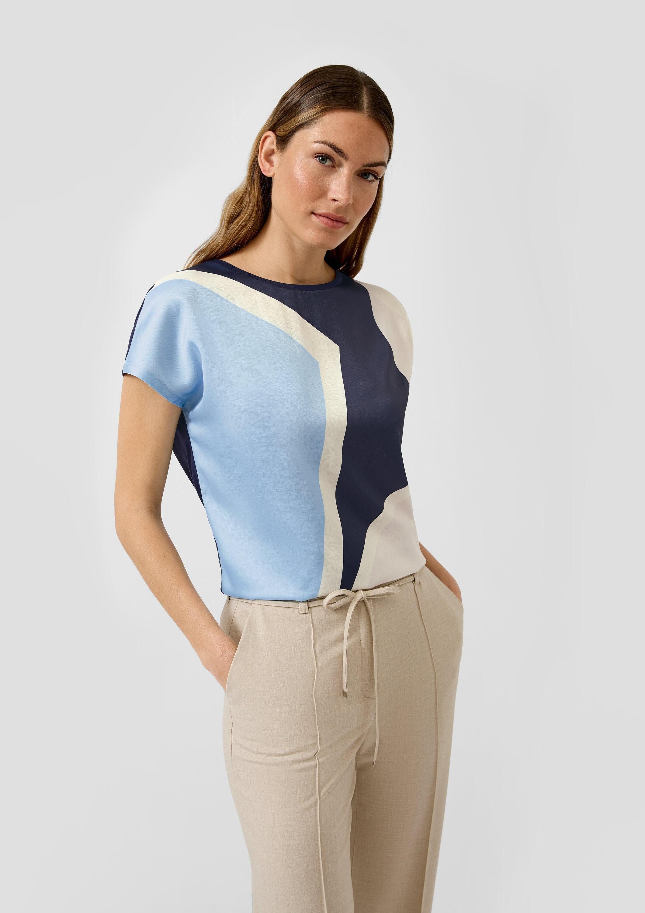 s.Oliver Kurzarmshirt T-Shirt Viskose-Shirt im Fabricmix mit überschnittenen Schultern