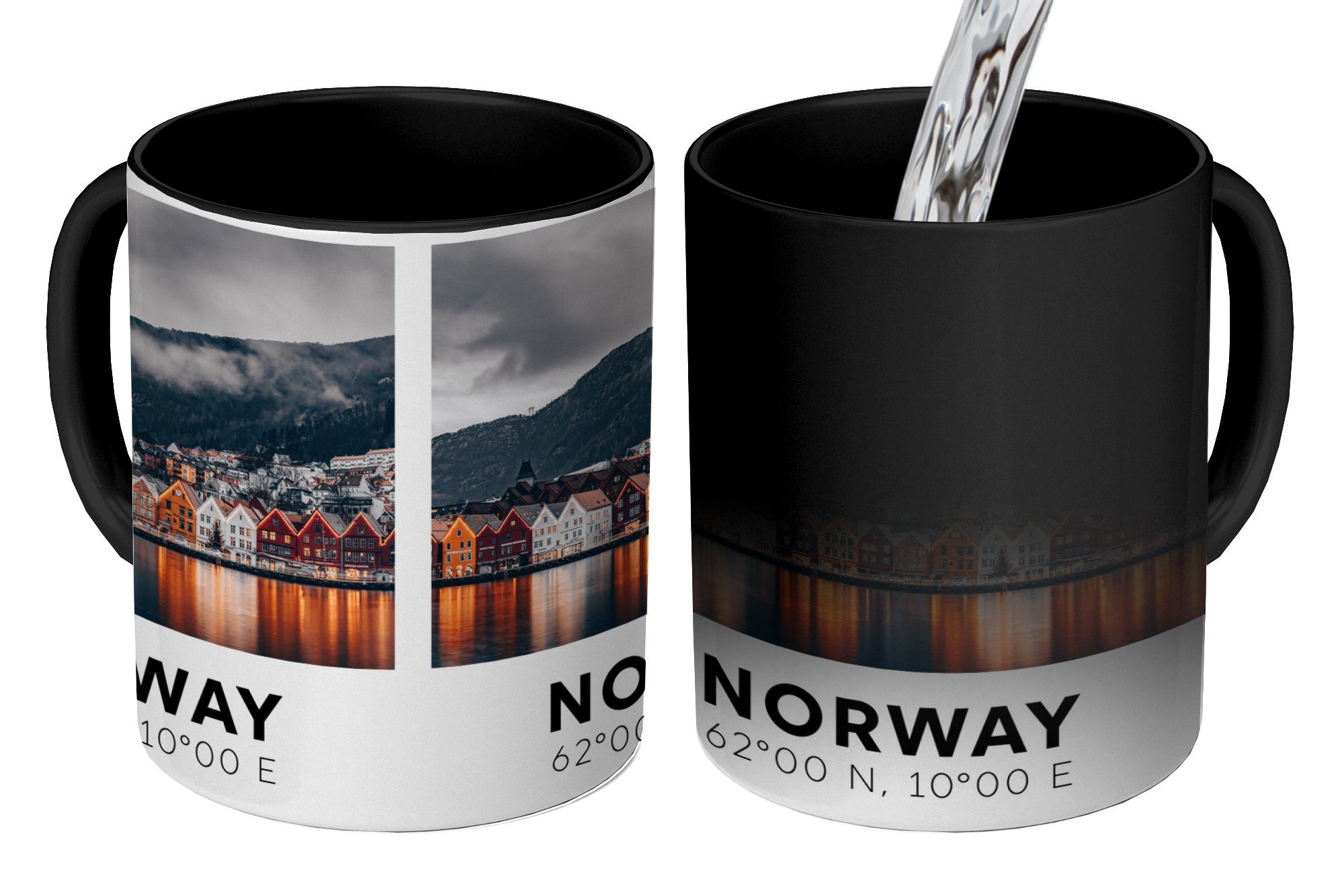 MuchoWow Tasse Norwegen - Skandinavien - Bergen, Keramik, Farbwechsel, Kaffeetassen, Teetasse, Zaubertasse, Geschenk
