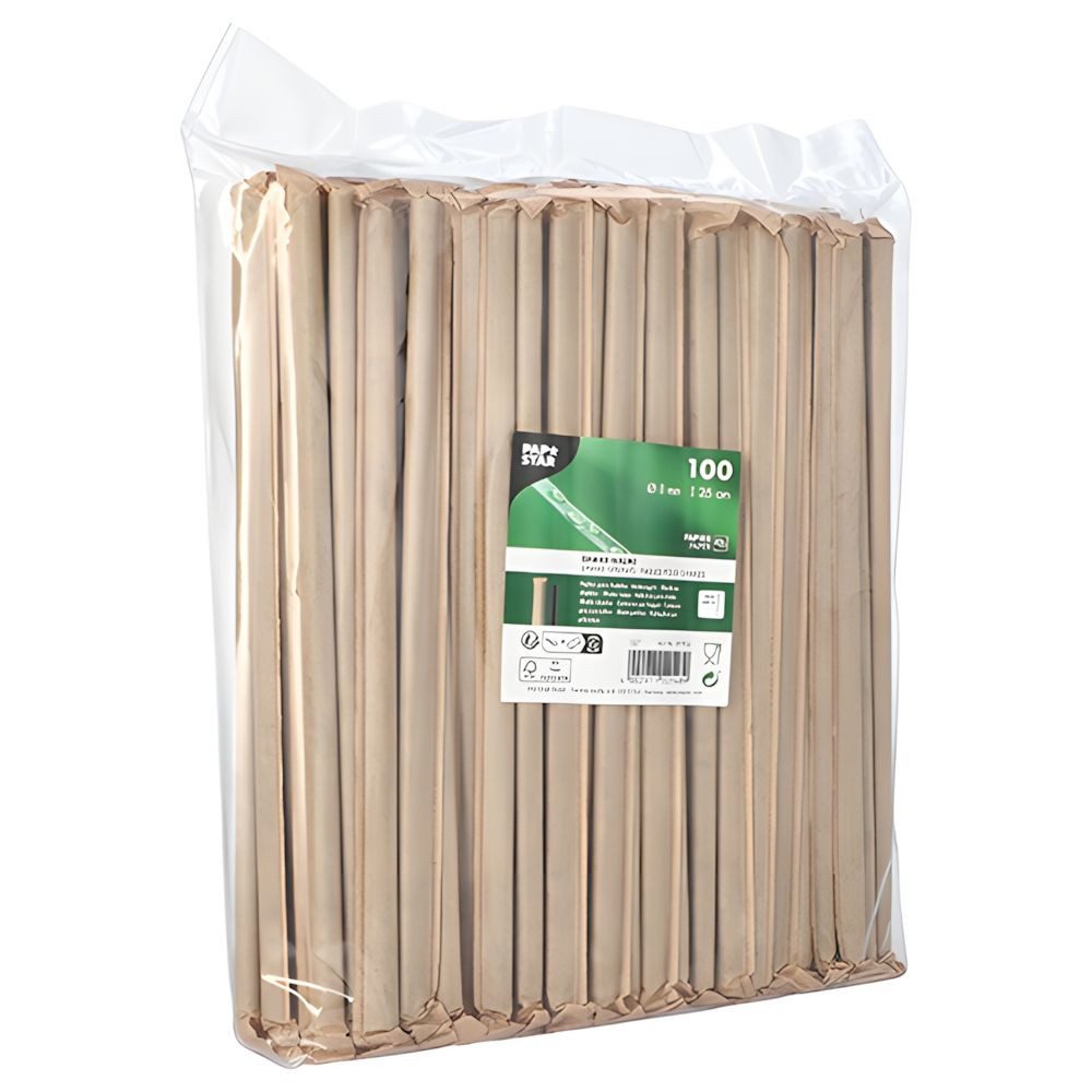 PAPSTAR Trinkhalme Shake-Halme Papier Ø 8 mm, 25 cm schwarz einzeln gehüllt 1200 Stk