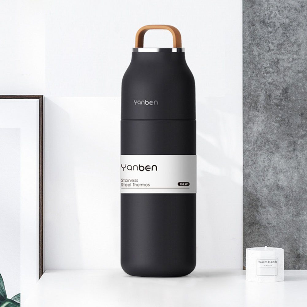 Schwarz Isolierflasche - 350ml, ErbseT Thermoskanne Auslaufsicher Trinkflasche Edelstahl