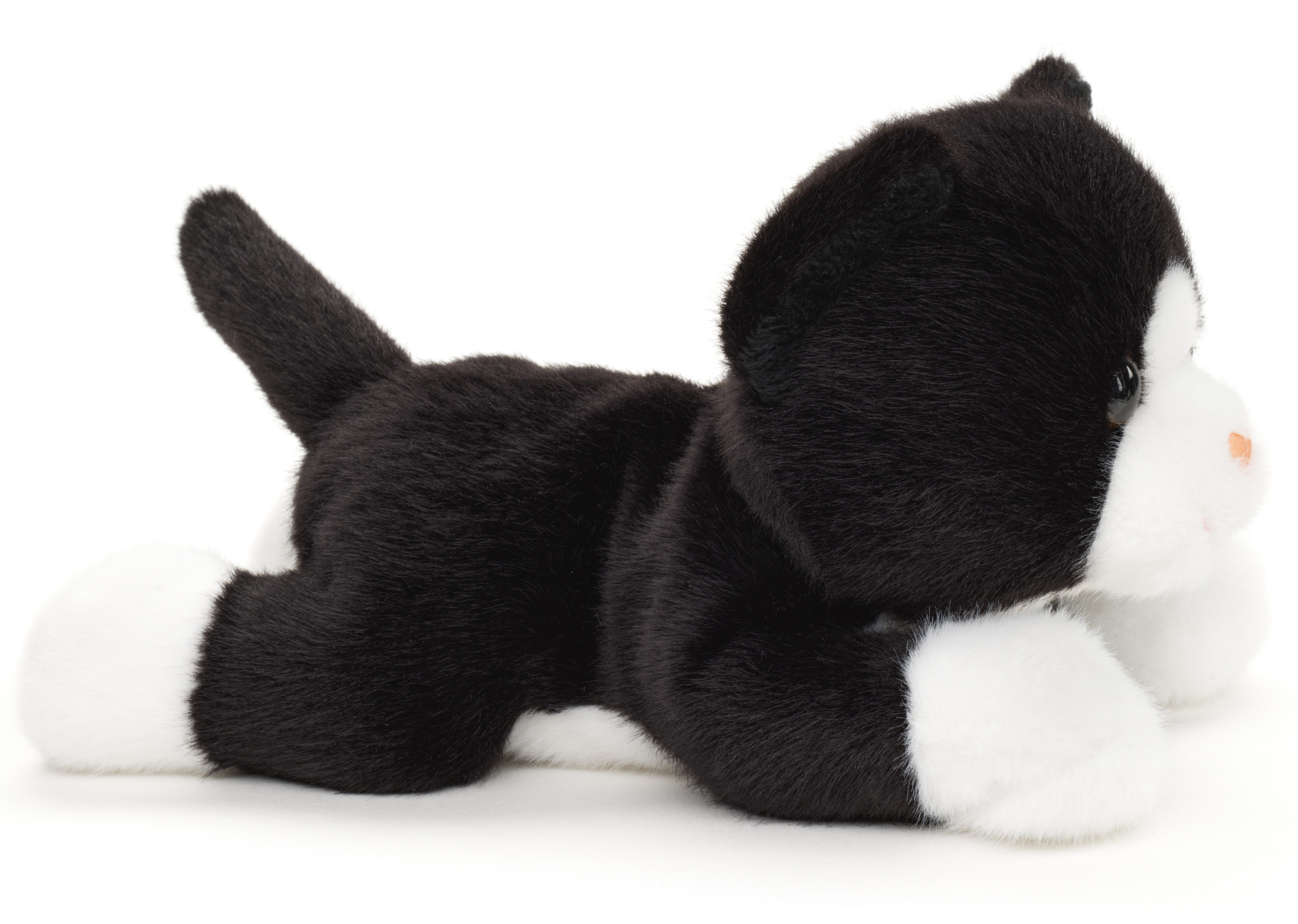 Uni-Toys Kuscheltier Katze schwarz-weiß, liegend - 20 cm (Länge) - Plüschtier, zu 100 % recyceltes Füllmaterial