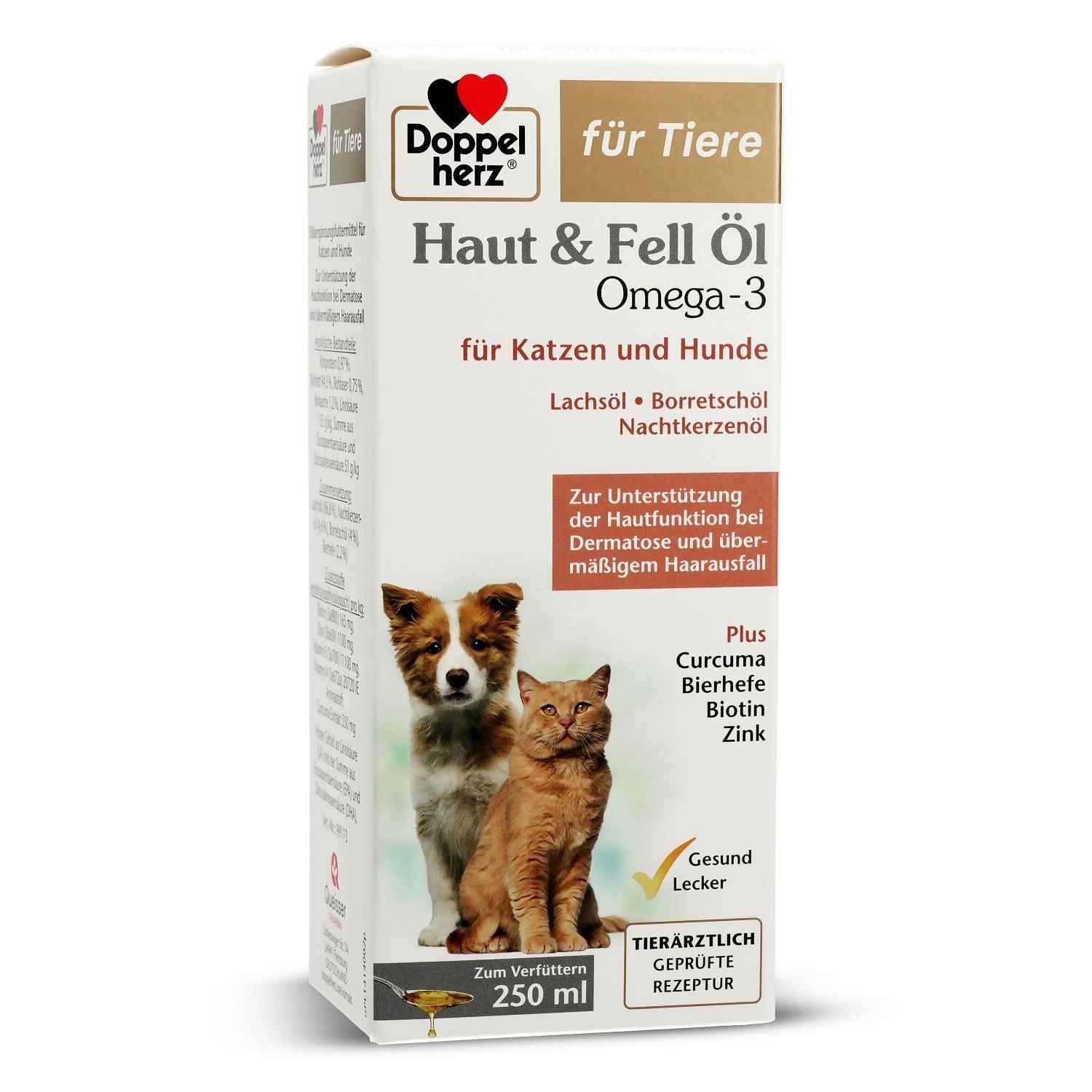 DOPPELHERZ für Tiere Haut&Fell Öl f.Hunde/Katzen, 250 ml Tropfen