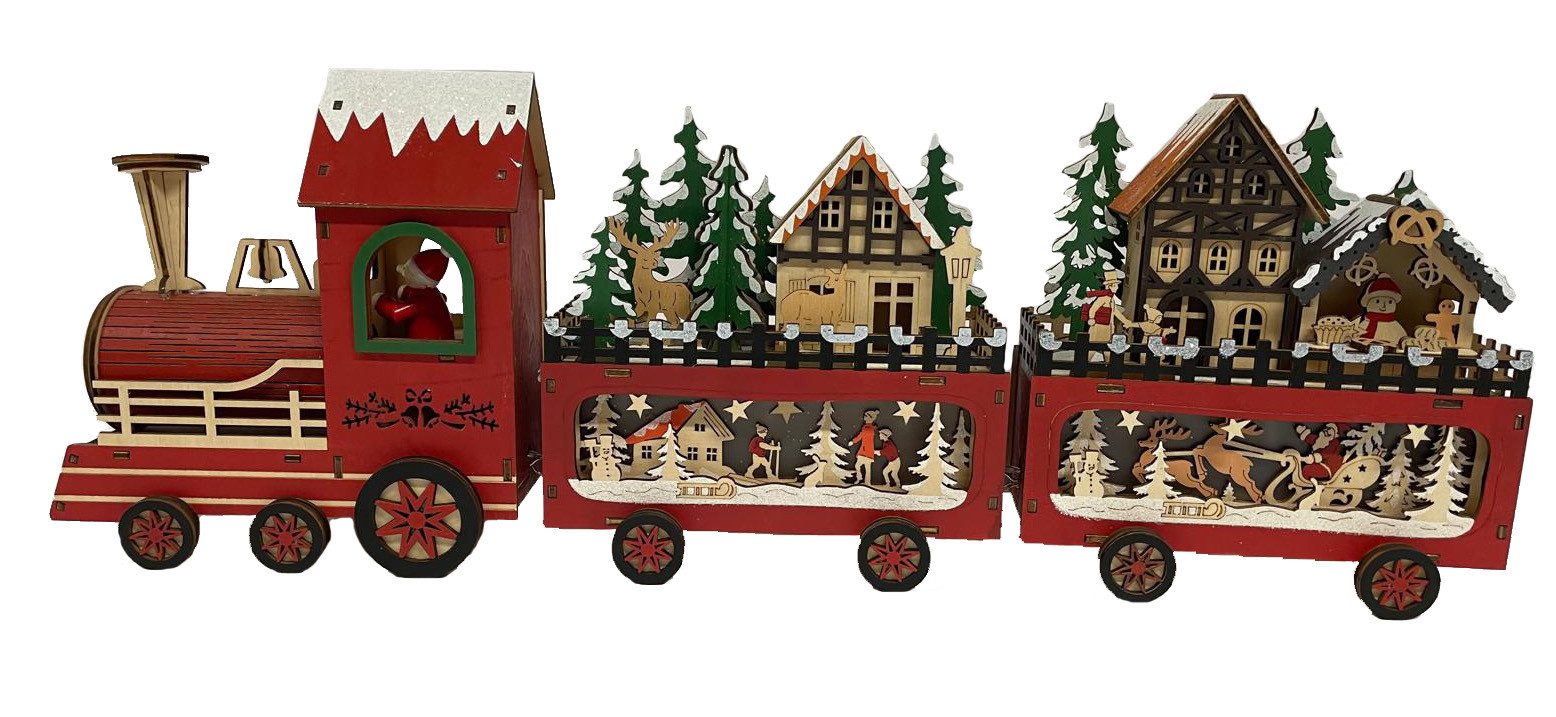Weihnachtsszene Winterszene Weihnachtszug aus Holz mit LED-Beleuchtung