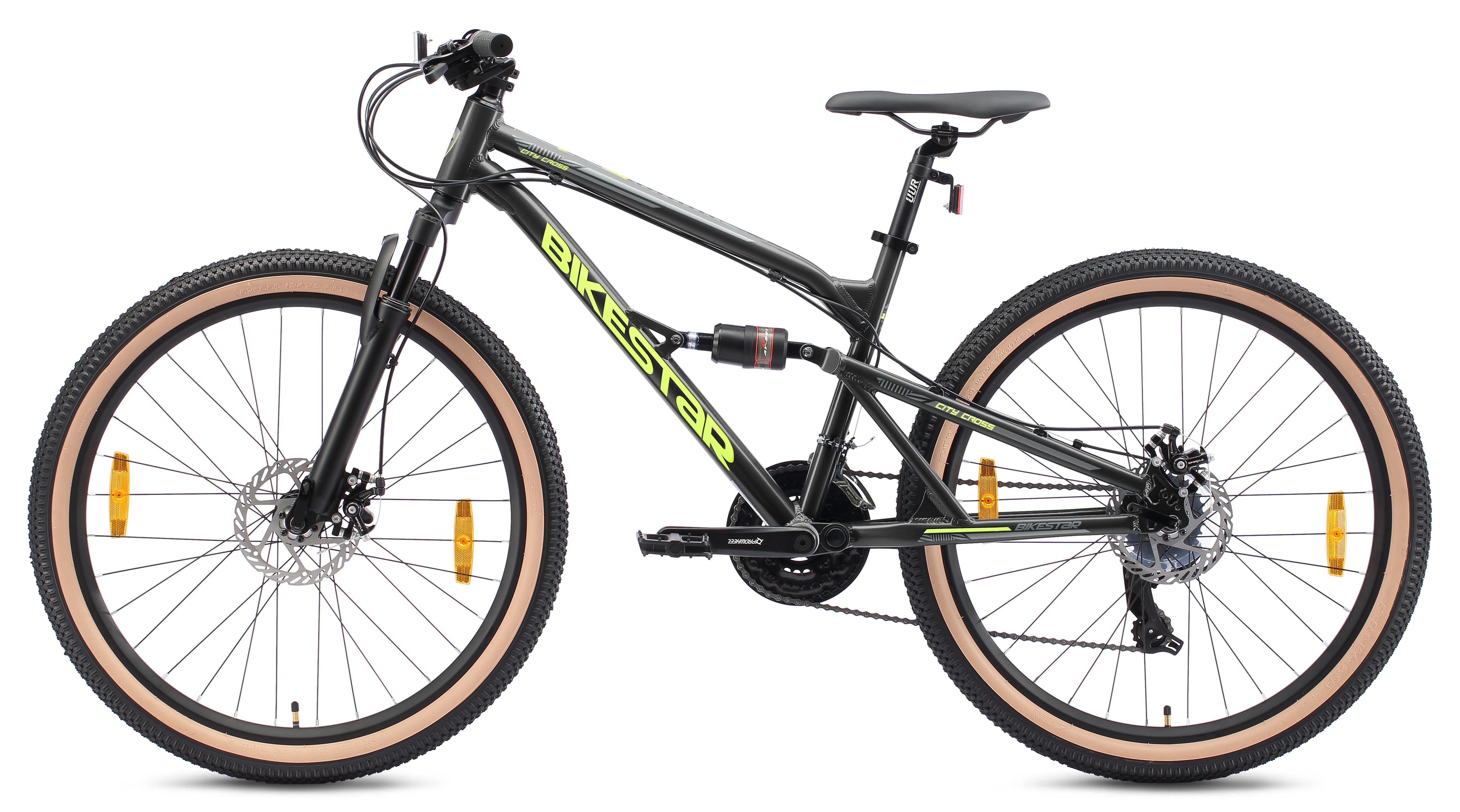 Bikestar Mountainbike, 21 Gang Shimano RD-TY300 Schaltwerk, Kettenschaltung, für Damen und Herren, Kettenschaltung