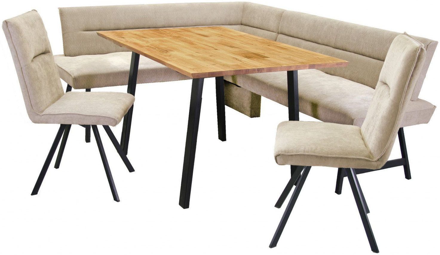 Home affaire Eckbankgruppe Sava, (Set, 4-tlg), Eckbank mit Wellenfederung im Sitz, Tisch Massiv Eiche
