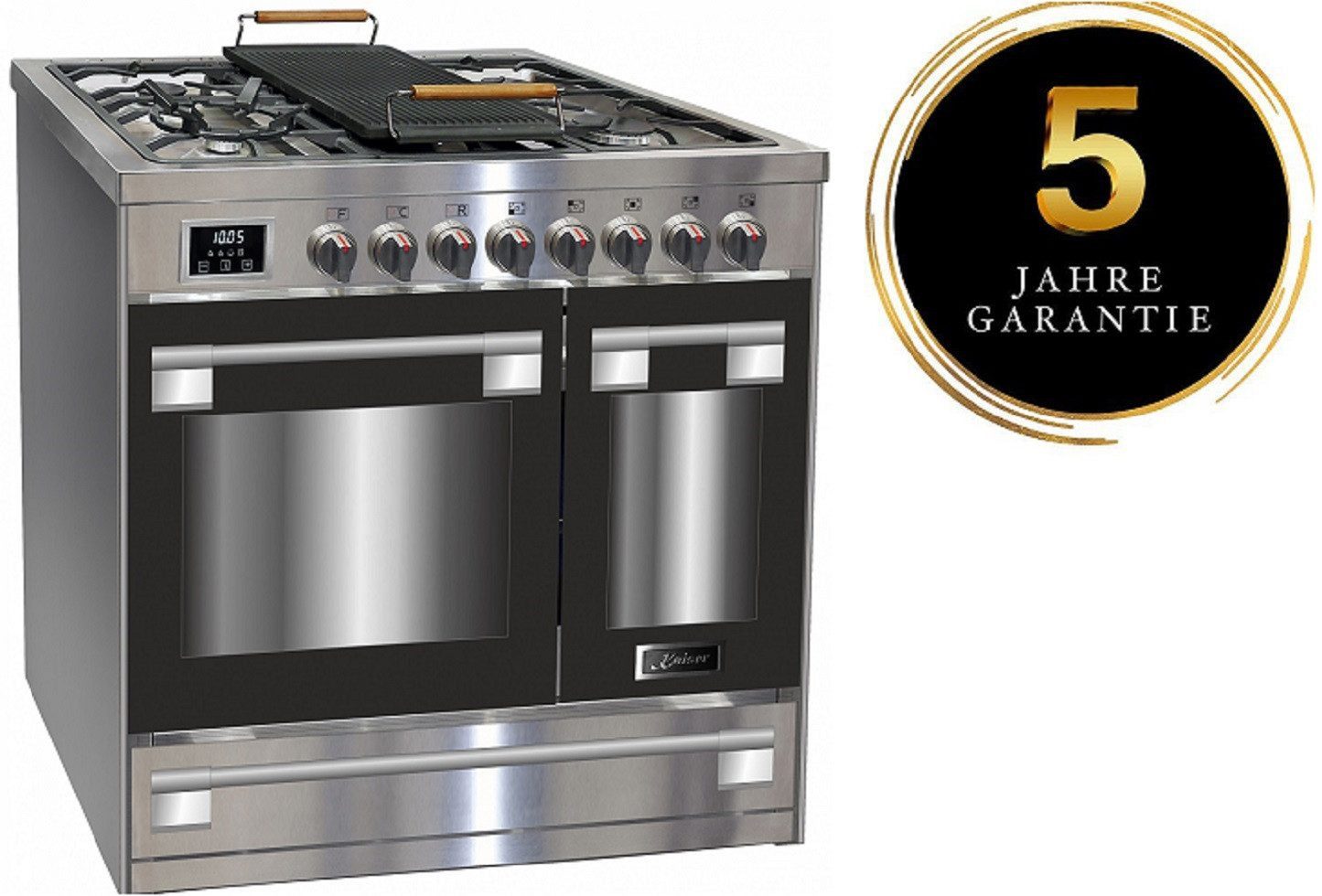 Kaiser Küchengeräte Gas-Standherd HGE 93201 R+5 Jahres Garantie, mit 1-fach-Teleskopauszug, Gas Elektro Standherd 90 cm, Selbstreinigung, Multi 8 Multifunktions+4