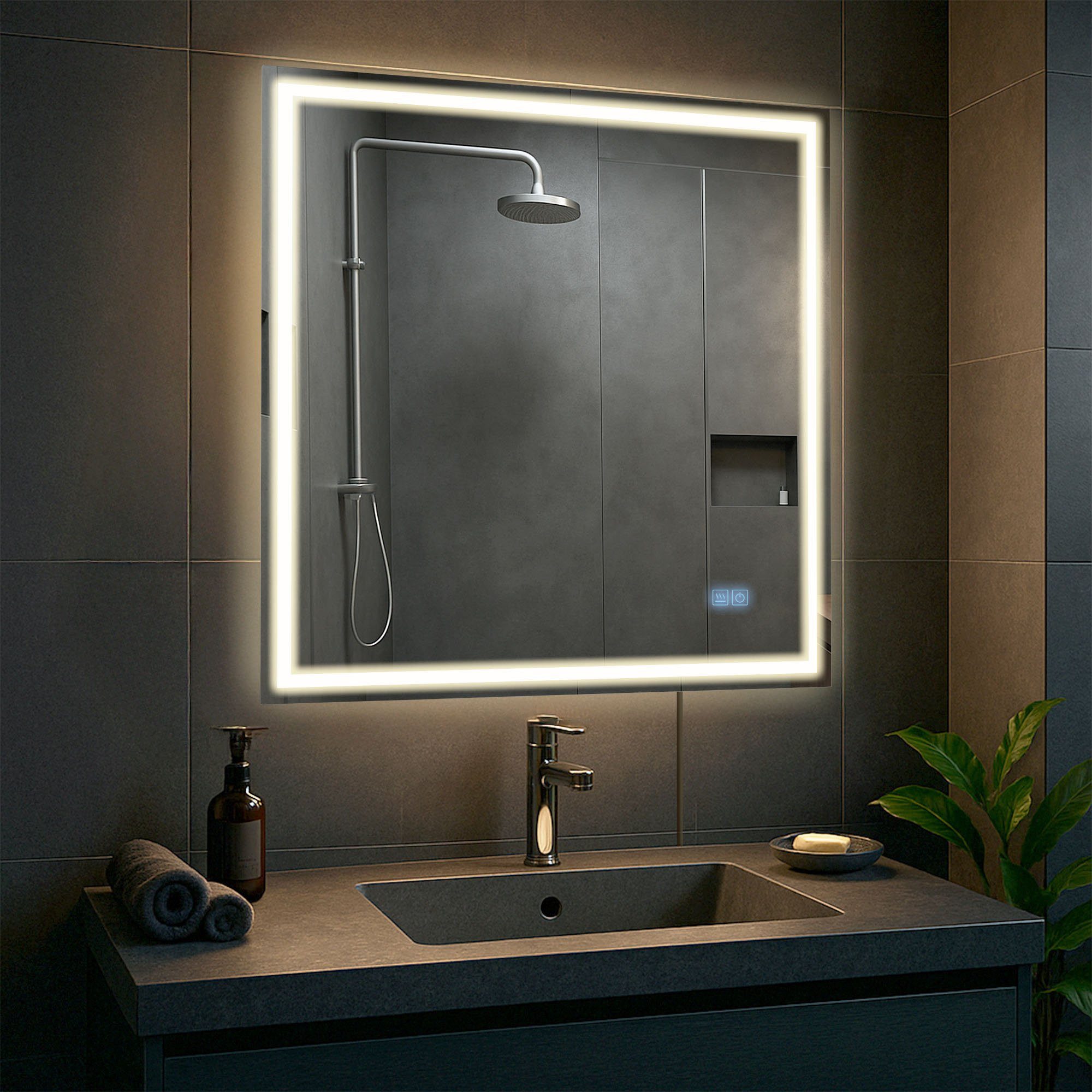 CLP Wandspiegel Jaffrey (1er), Bluetooth-Lautsprecher, Anti-Fog, LED-Licht, IP44