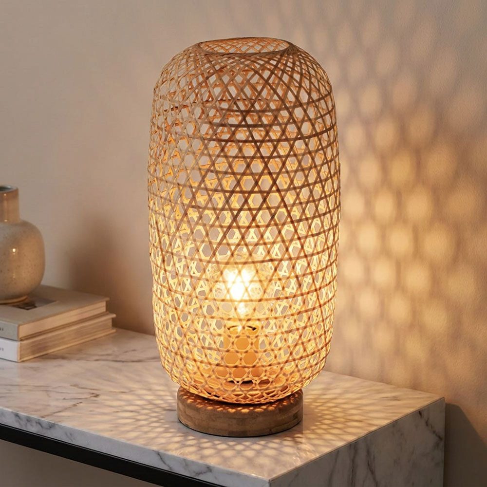GLOBO LIGHTING Tischleuchte, Leuchtmittel nicht inklusive, Tischleuchte Bambusgeflecht Tischlampe Beistellleuchte Boho E27