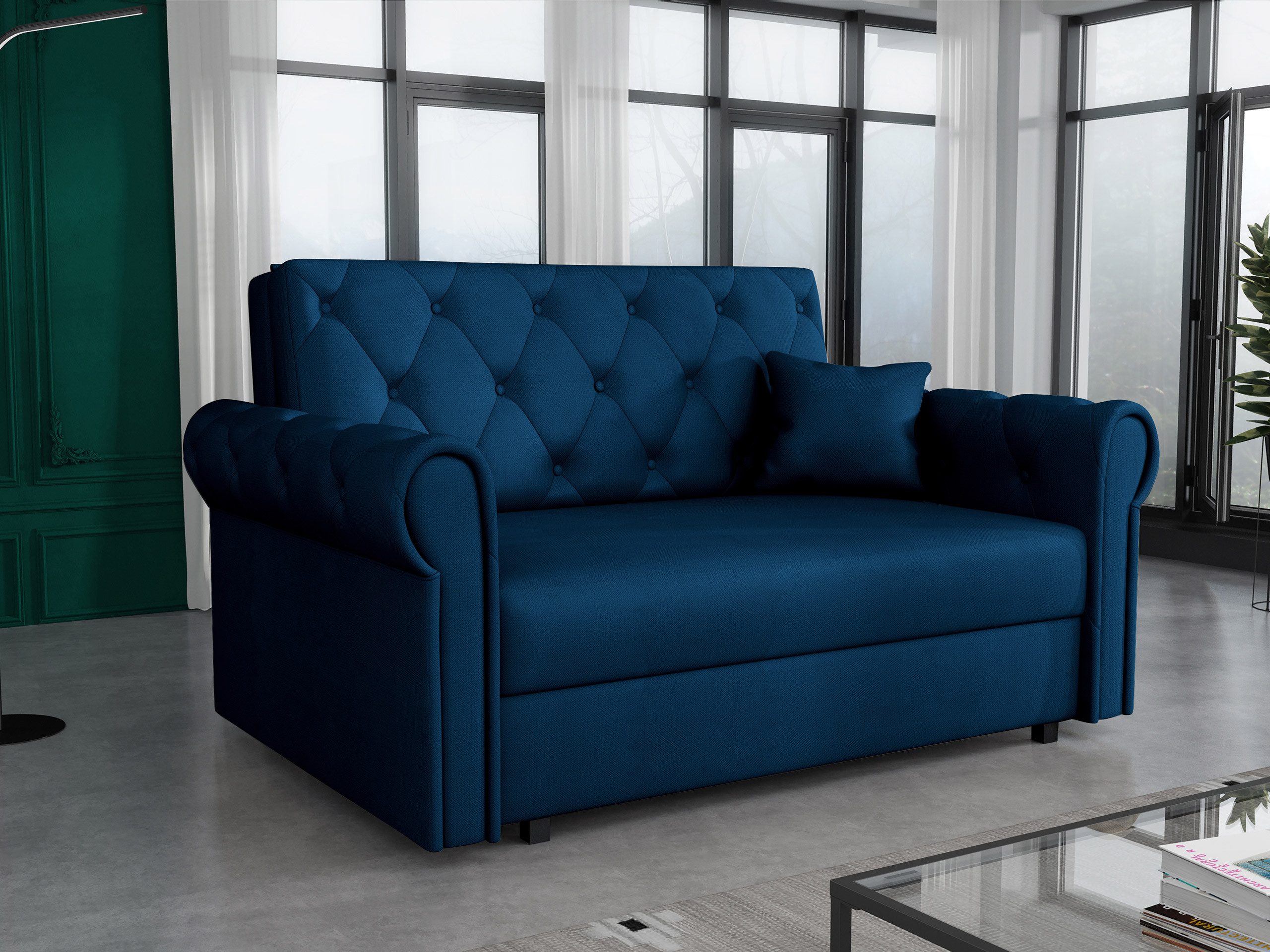 MIRJAN24 Schlafsofa Viva Roma II, mit Bettkasten und Schlaffunktion, inkl. Kissen, Schwarz Metallfüße, Wellenfeder, 2 Sitzer