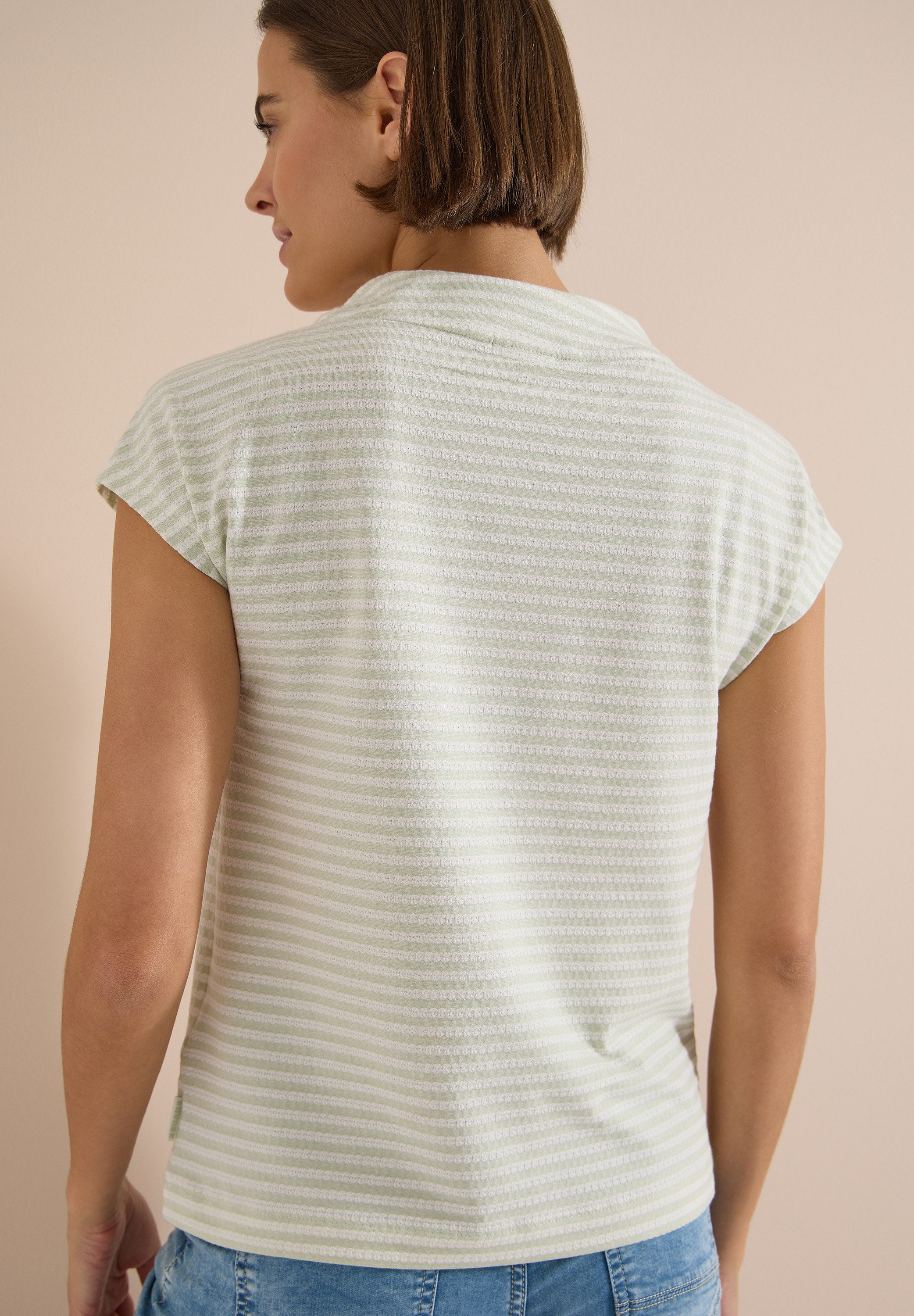 CECIL Kurzarmshirt Sommershirt mit Funnel Neck und Streifen