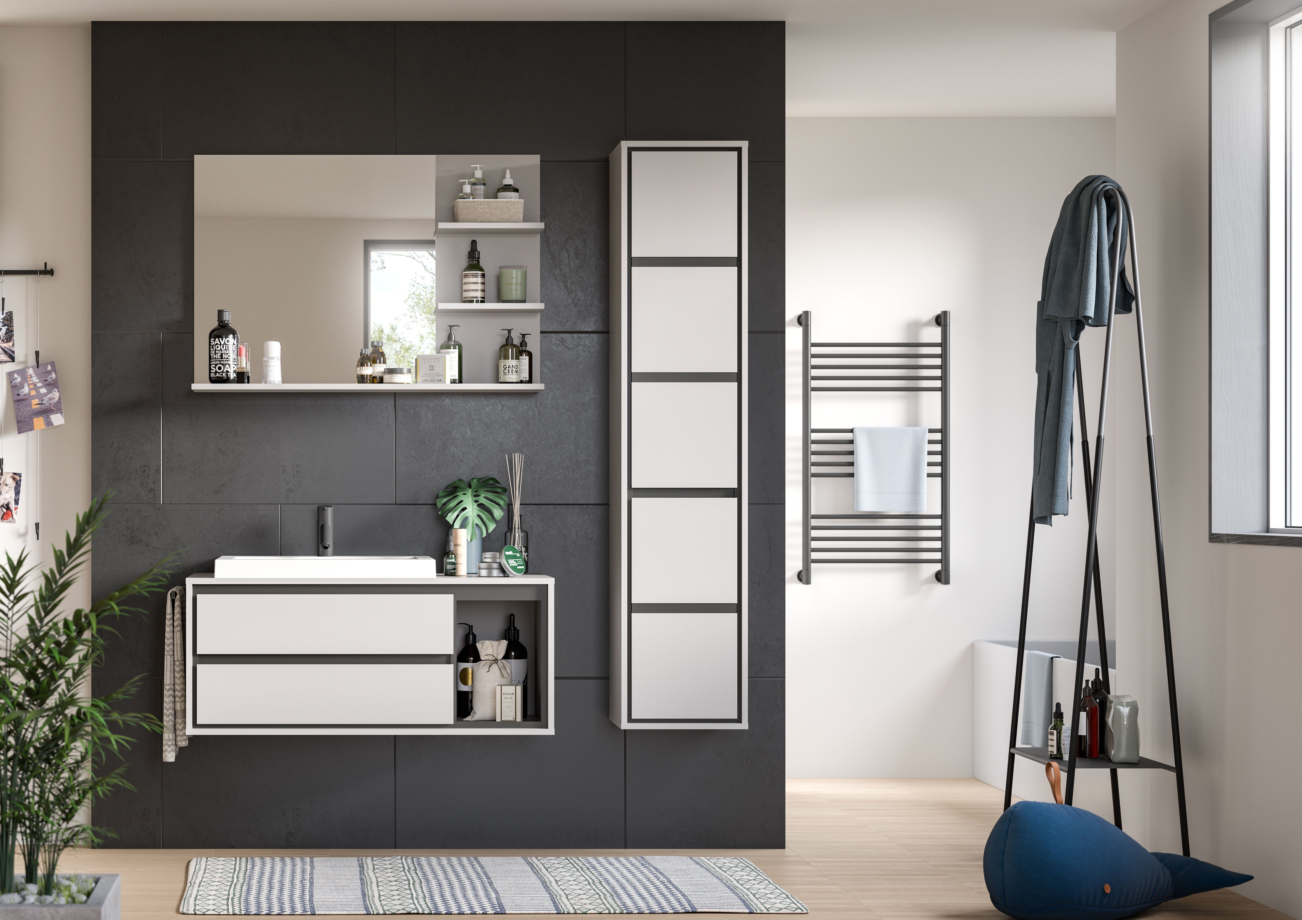 welltime Spiegel Skygge, Breite 100 cm, 3 Ablageböden, hochwertiges Spiegelglas (1-St), Badmöbel, Spiegel, Wandspiegel, Bad, Badezimmer