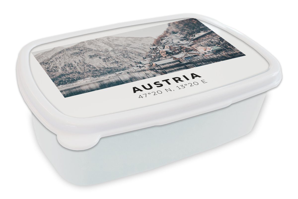 MuchoWow Lunchbox Österreich - Wasser - Berge - Alpen, Kunststoff, (2-tlg), Brotbox für Kinder und Erwachsene, Brotdose, für Jungs und Mädchen weiß